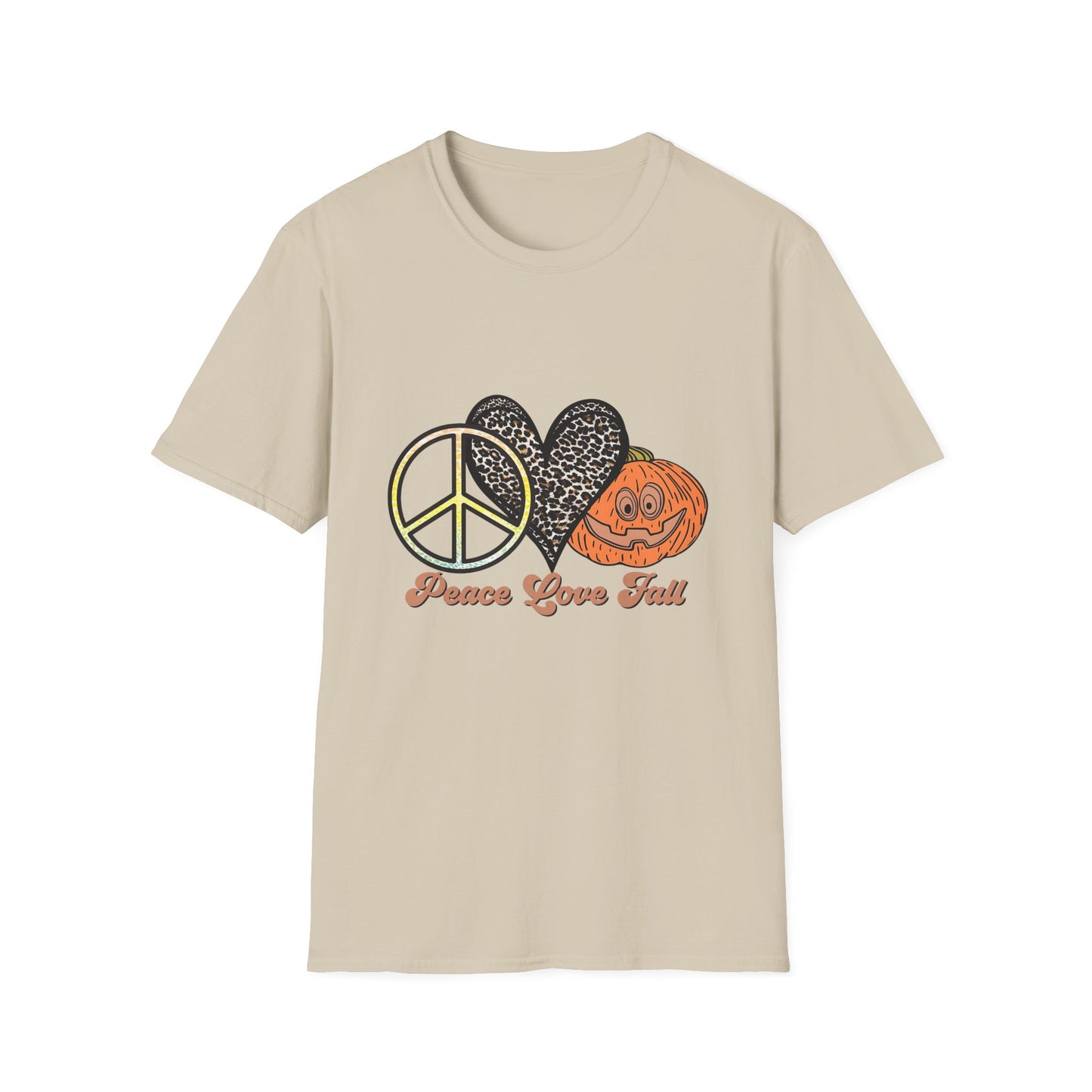 Fall Vibes Unisex T-Shirt - Peace Love Fall, Autumn Tee, Halloween Shirt, Cozy Casual Wear, Gift for Pumpkin Lovers Sand Printify T-Shirt Rhythm & Drip Apparel