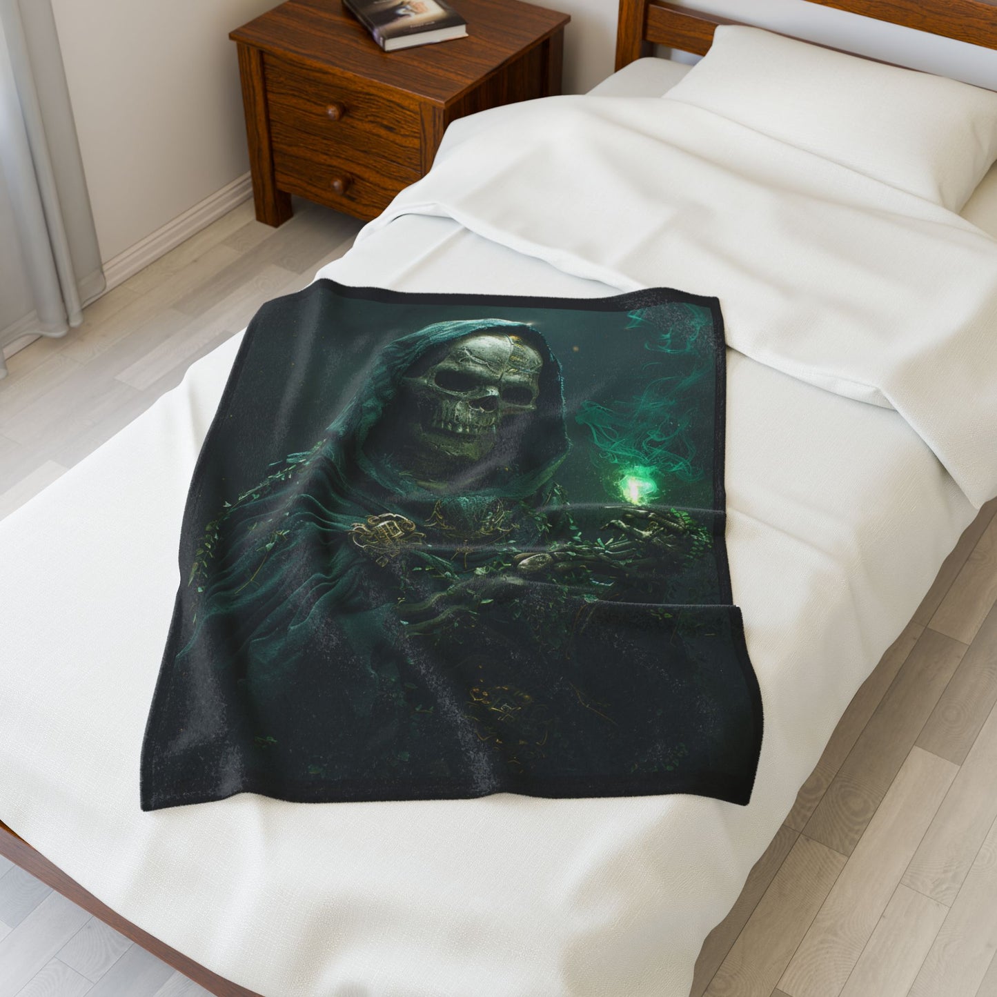 Skeleton- Mystical Skull Velveteen Plush Blanket, Cozy Warm Throw for Halloween, Goth Decor, Gift for Horror Lovers, Home Accent Rhythm & Drip All Over Prints Rhythm & Drip Apparel