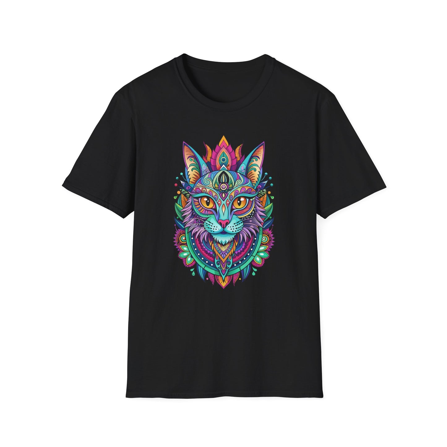 Psychedelic Cat Unisex T-Shirt - Softstyle Graphic Tee for Cat Lovers