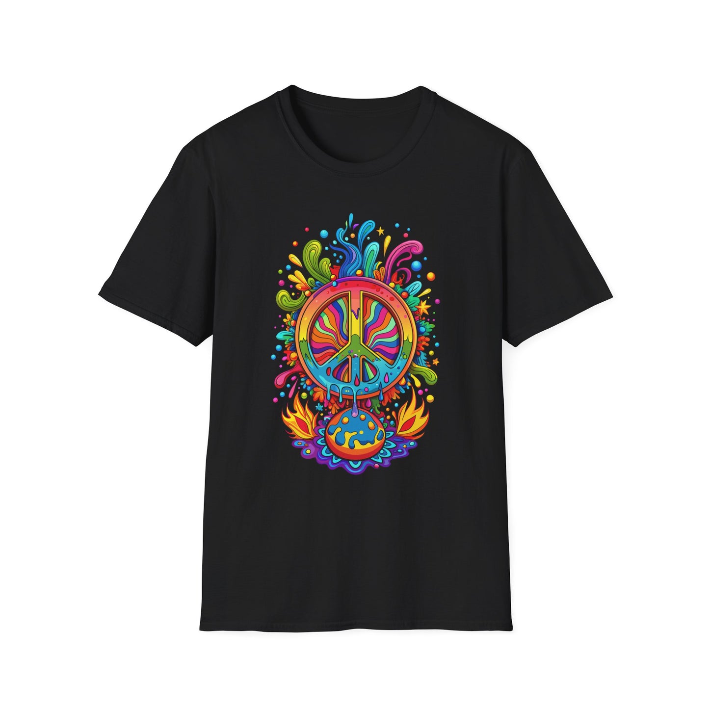 Vibrant Peace Sign T-Shirt Black Printify T-Shirt Rhythm & Drip Apparel