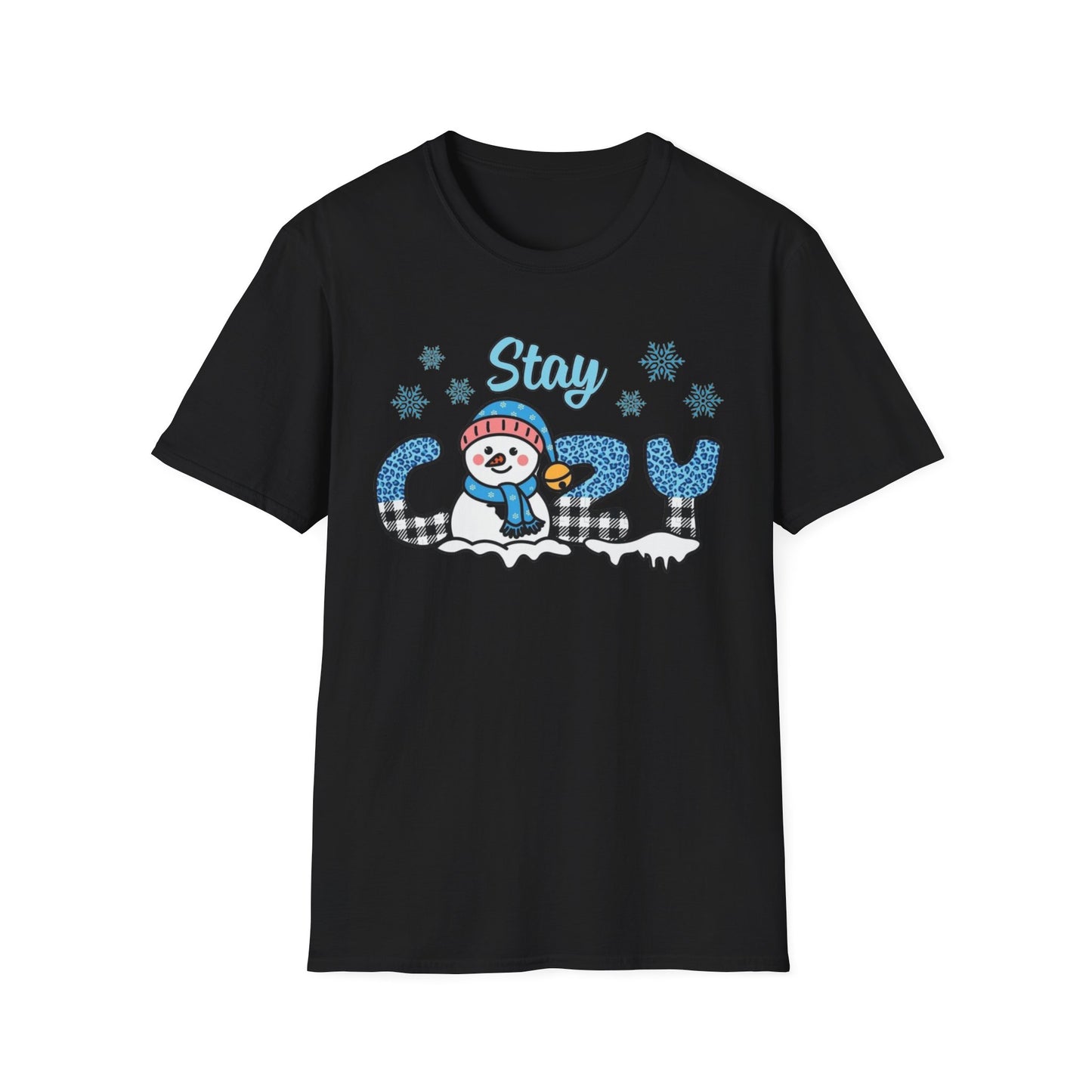 Winter- Cozy Snowman T-Shirt Black Printify T-Shirt Rhythm & Drip Apparel