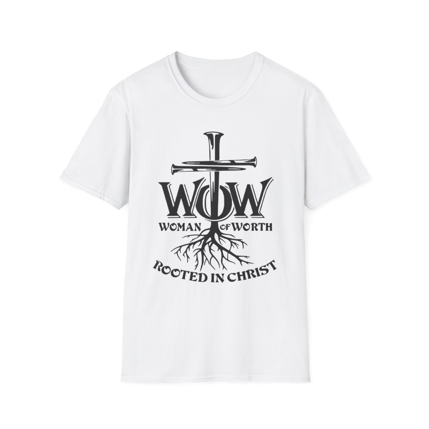 Woman of Worth, Rooted in Christ White Printify T-Shirt Rhythm & Drip Apparel