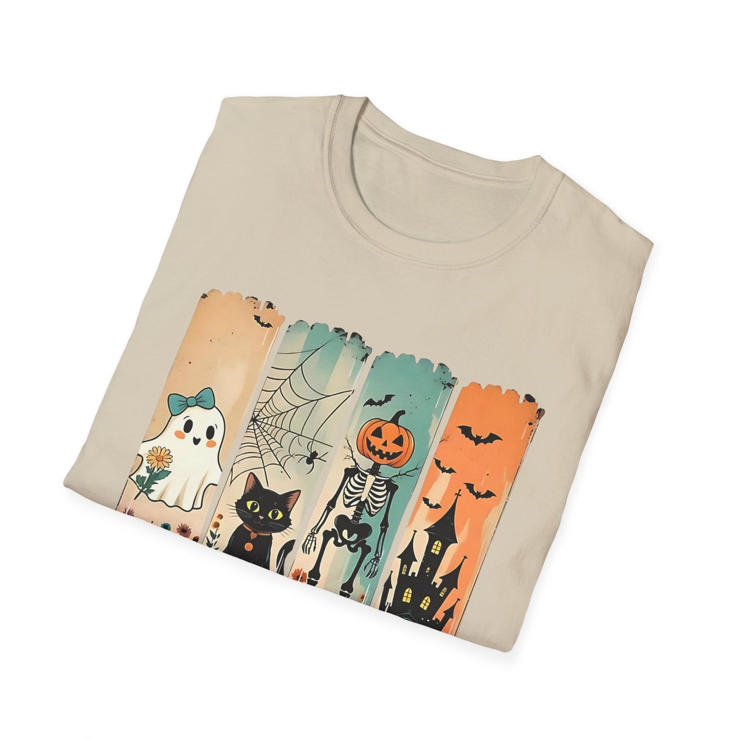 Cute Halloween Cat T-Shirt, Spooky Season Tee, Unisex Softstyle Shirt, Fall Fashion, Trick or Treat Outfit, Cat Lover Gift Printify T-Shirt Rhythm & Drip Apparel