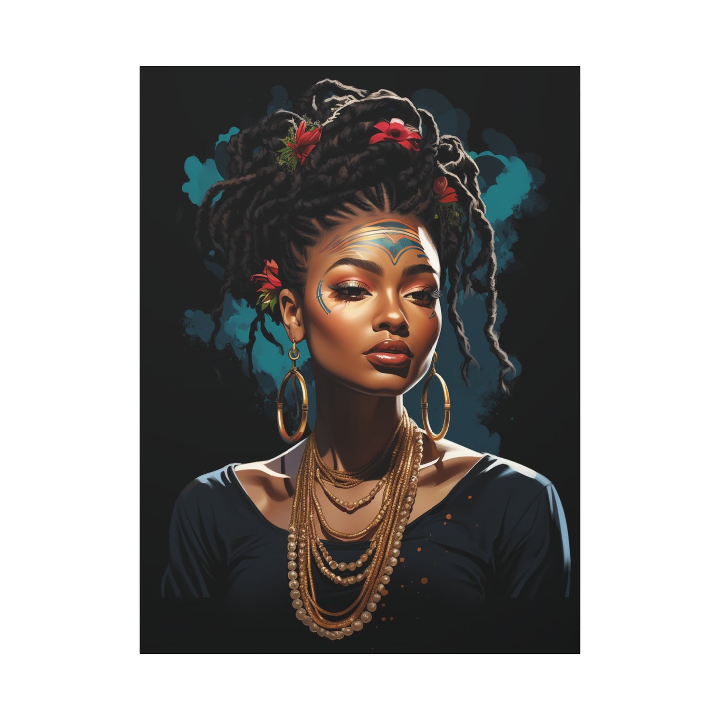 Woman- Bold Afro Woman Canvas Art, Black Art Print, Floral Wall Decor, Modern Home Decor, African American Artwork 36" x 48" (Vertical) 1.25" Rhythm & Drip Canvas Rhythm & Drip Apparel
