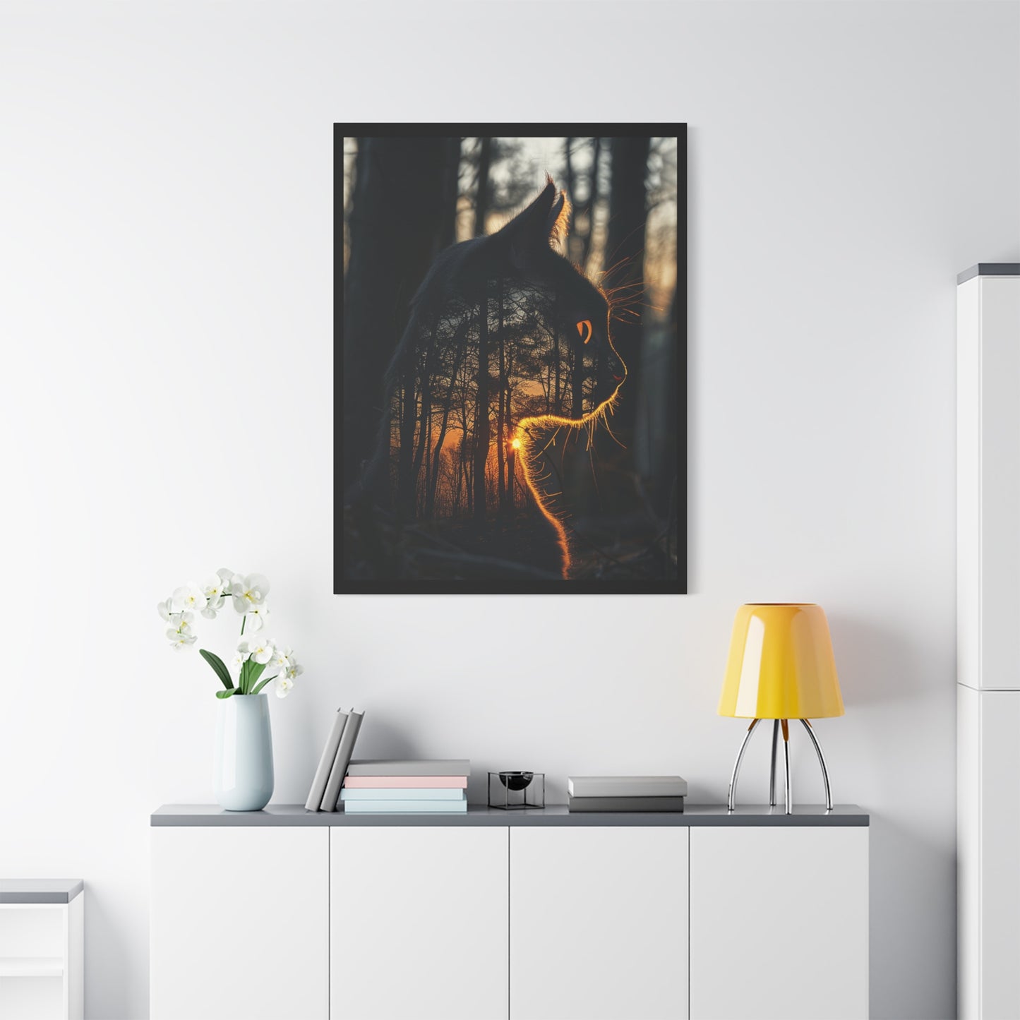Cat- Silhouette Wall Art - Forest Sunset Canvas Decor, Animal Lover Gift, Home Decoration, Nature Inspired Art, Cat Aesthetic Rhythm & Drip Canvas Rhythm & Drip Apparel