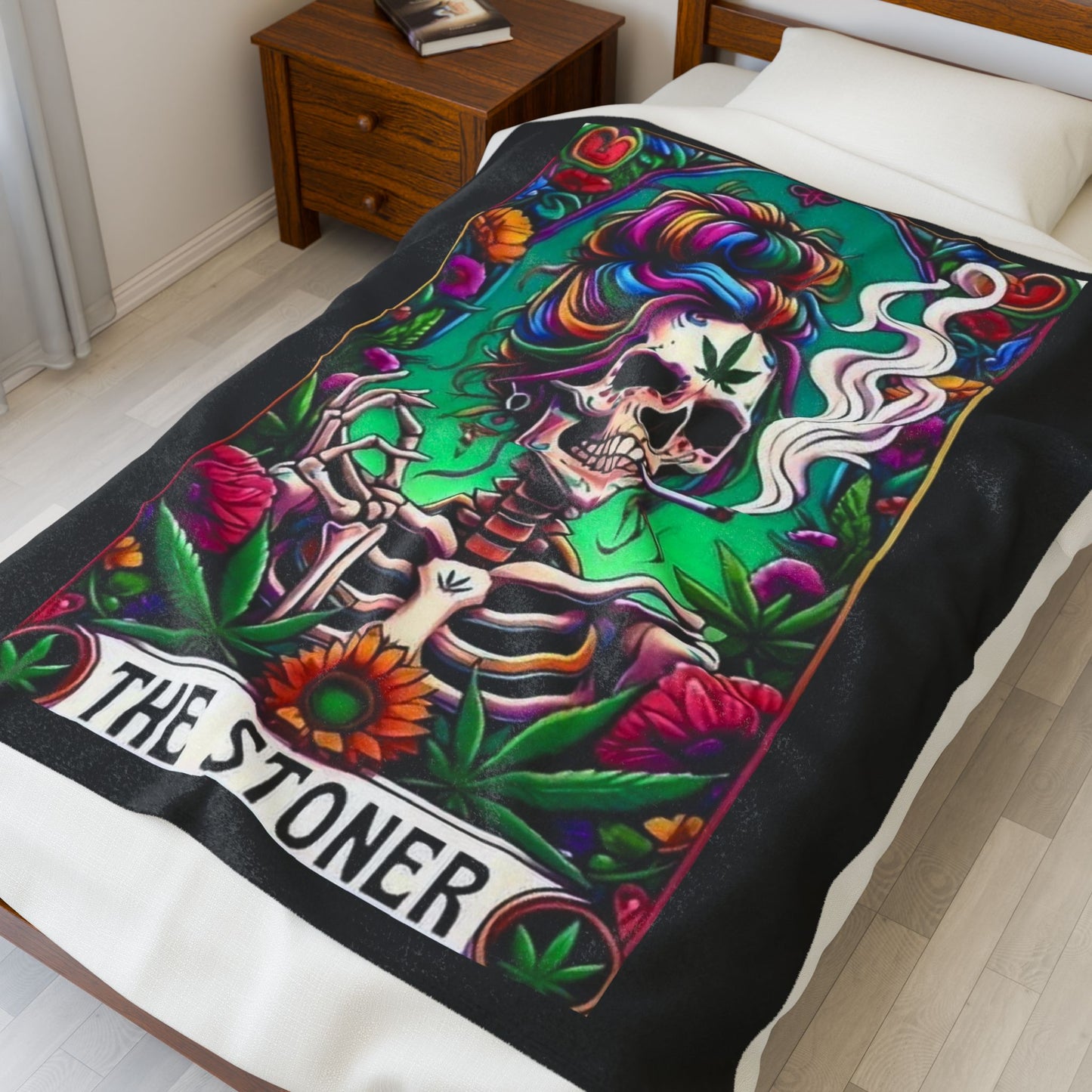 Tarot- Skull Stoner Velveteen Plush Blanket, Cozy Throw for Home, Gift for Smokers, Vibrant Decor, Halloween, Chill Vibes Printify All Over Prints Rhythm & Drip Apparel