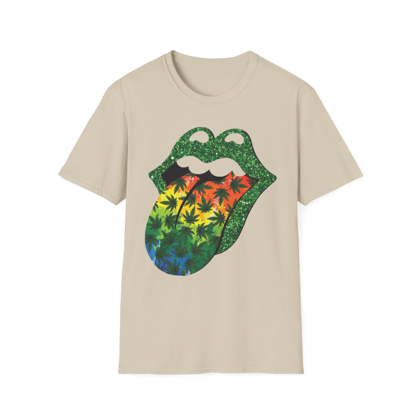 Vibrant Rolling Stones-Inspired Graphic Tee Sand Printify T-Shirt Rhythm & Drip Apparel