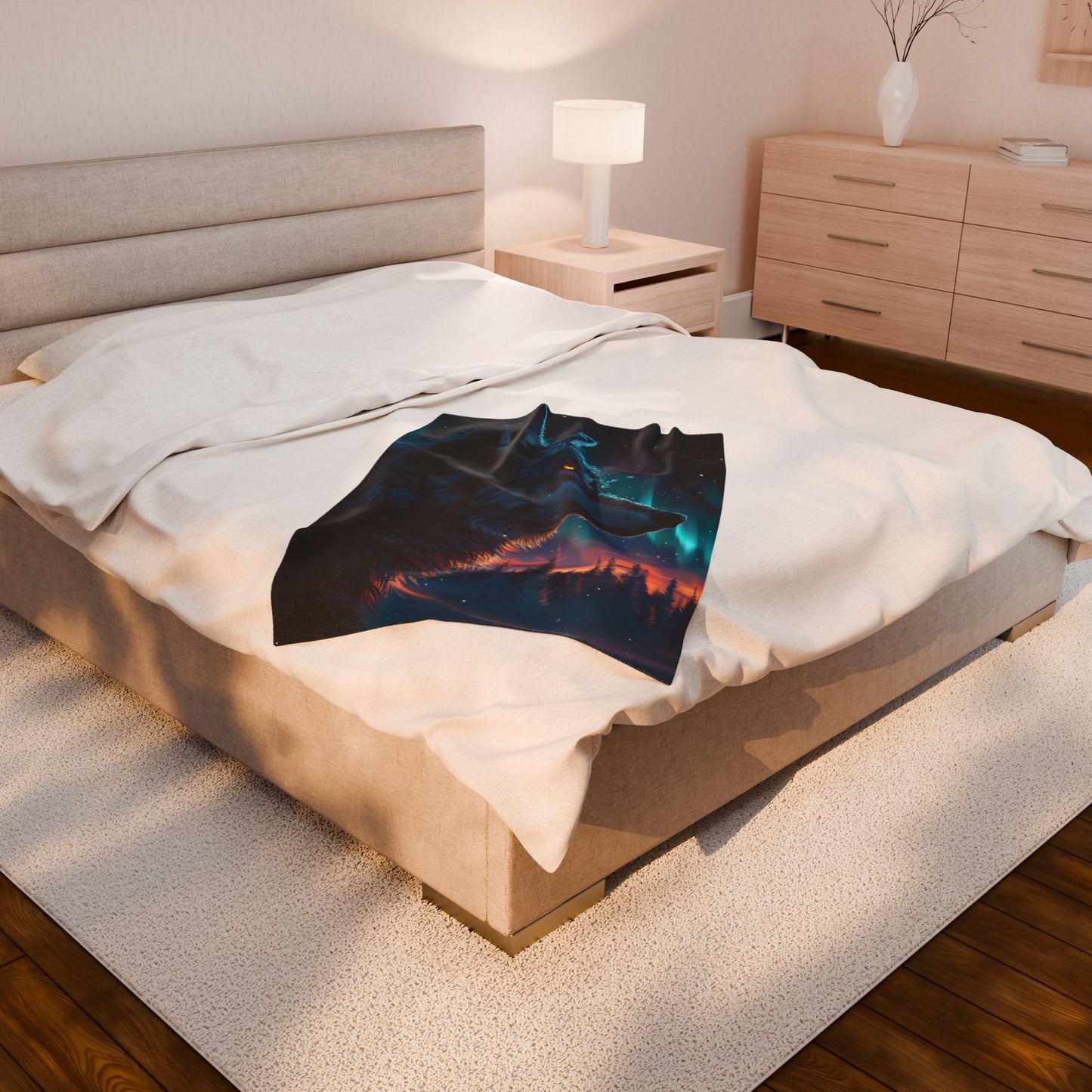 Wolf- Dreamy Wolf Velveteen Plush Blanket, Cozy Home Decor, Gift for Animal Lovers, Winter Nights, Snuggly Bed Throw Printify All Over Prints Rhythm & Drip Apparel