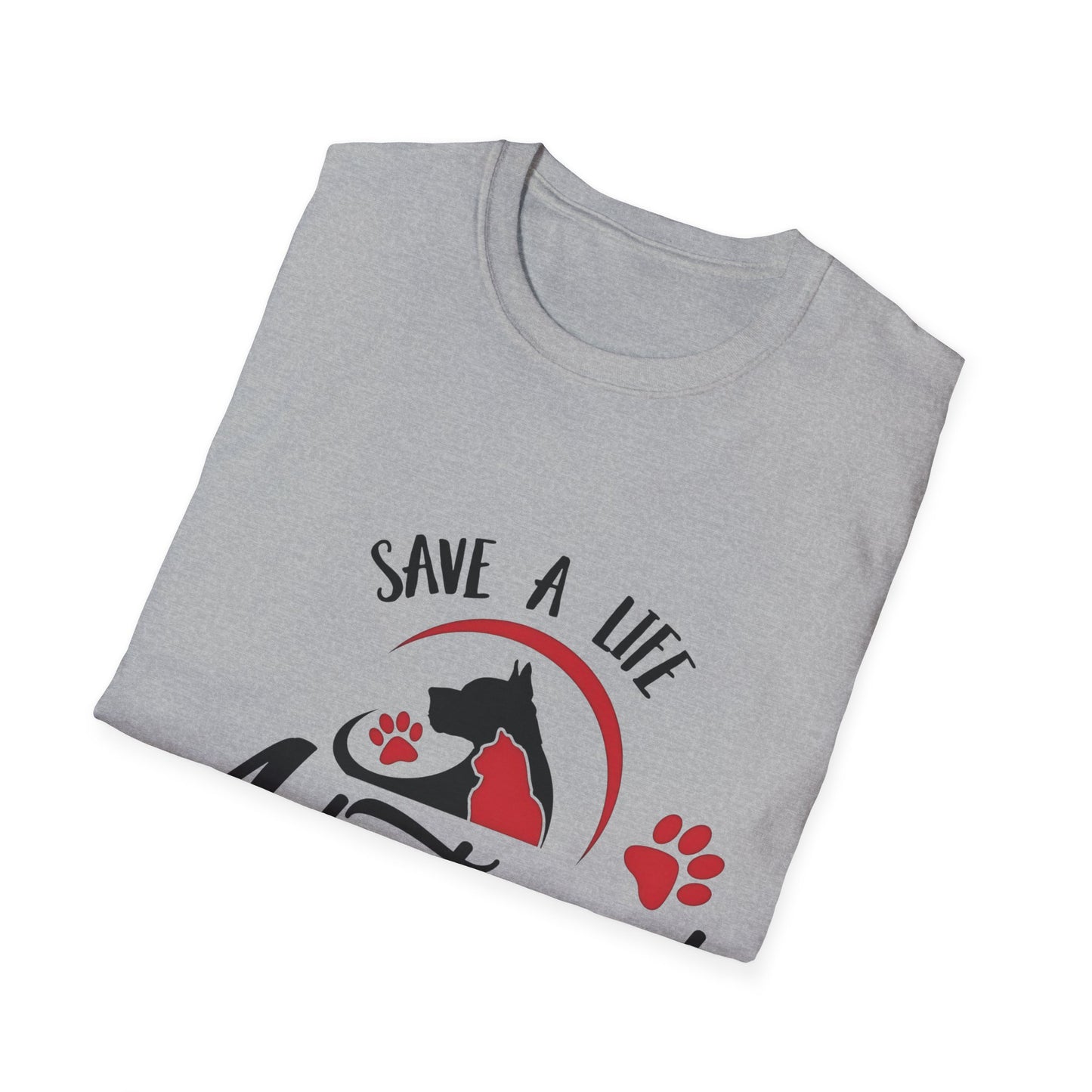 Pet Adoption Awareness T-Shirt, Save a Life Tee, Dog Lover Shirt, Animal Rescue Apparel, Unisex Softstyle Top Printify T-Shirt Rhythm & Drip Apparel