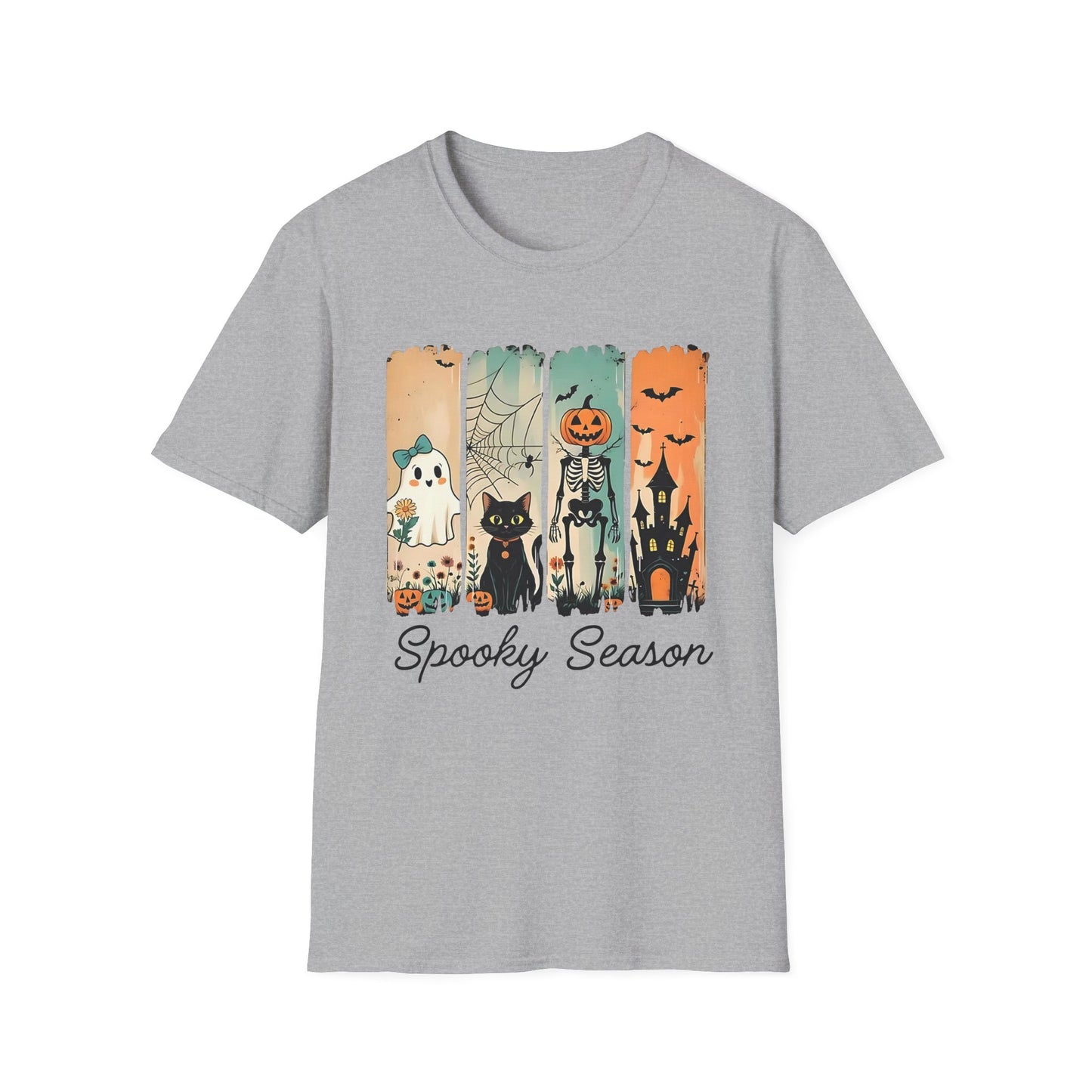 Cute Halloween Cat T-Shirt, Spooky Season Tee, Unisex Softstyle Shirt, Fall Fashion, Trick or Treat Outfit, Cat Lover Gift Sport Grey Printify T-Shirt Rhythm & Drip Apparel