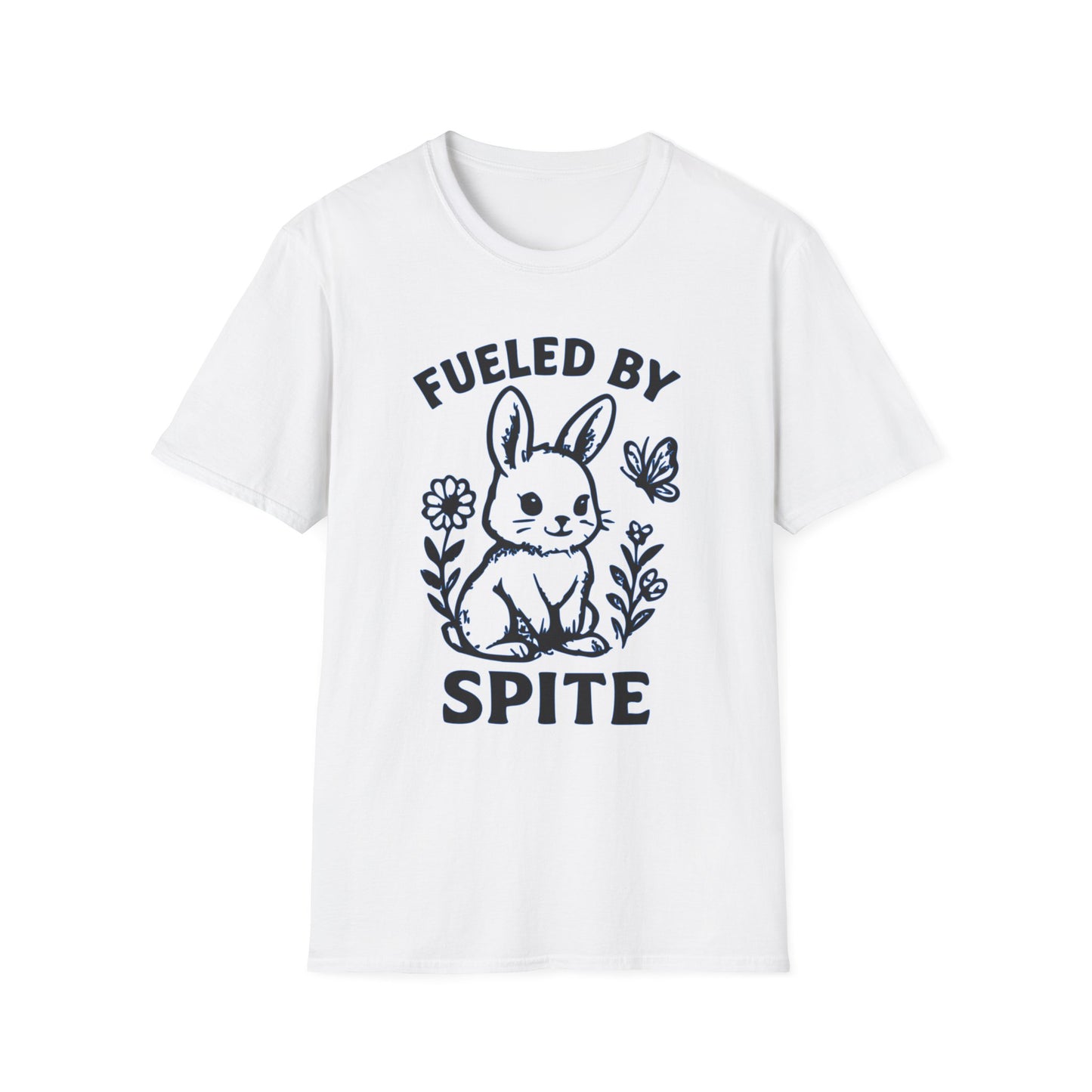 Funny Fueled By Spite Bunny T-Shirt| Cute Graphic Tee, Unisex Shirt, Gift for Animal Lovers, Casual Wear, Funny Apparel White Printify T-Shirt Rhythm & Drip Apparel