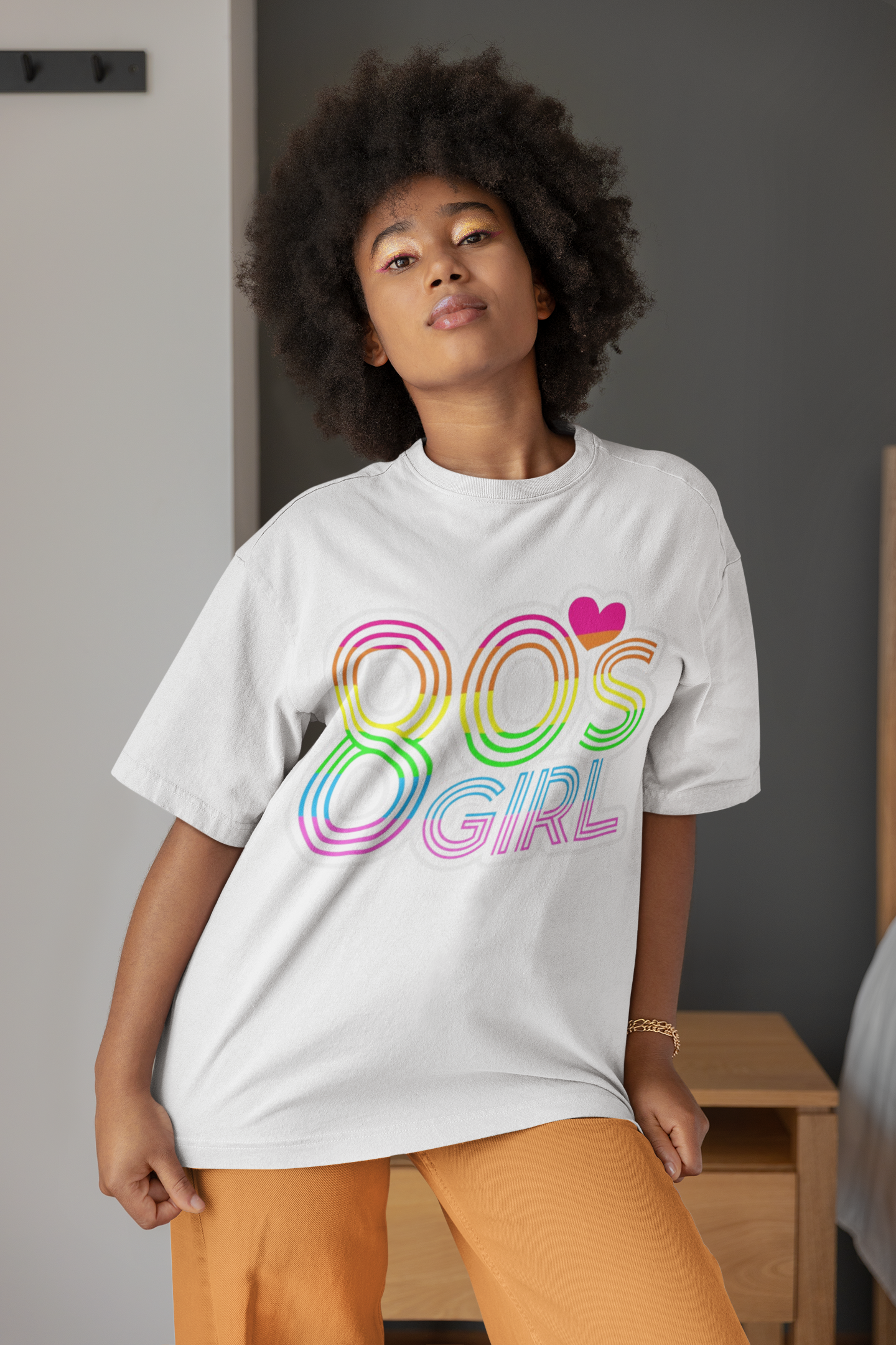 80s Retro 80's Girl Rainbow T-Shirt Printify T-Shirt Rhythm & Drip Apparel