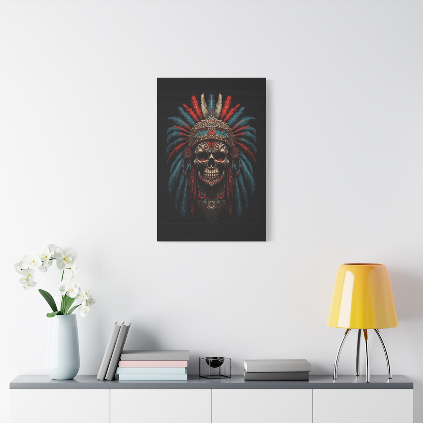 Skull- Bohemian Skull Warrior Canvas Art Print, Stretched Artwork for Home Decor, Tribal Wall Art, Unique Gift, Boho Aesthetic Rhythm & Drip Canvas Rhythm & Drip Apparel
