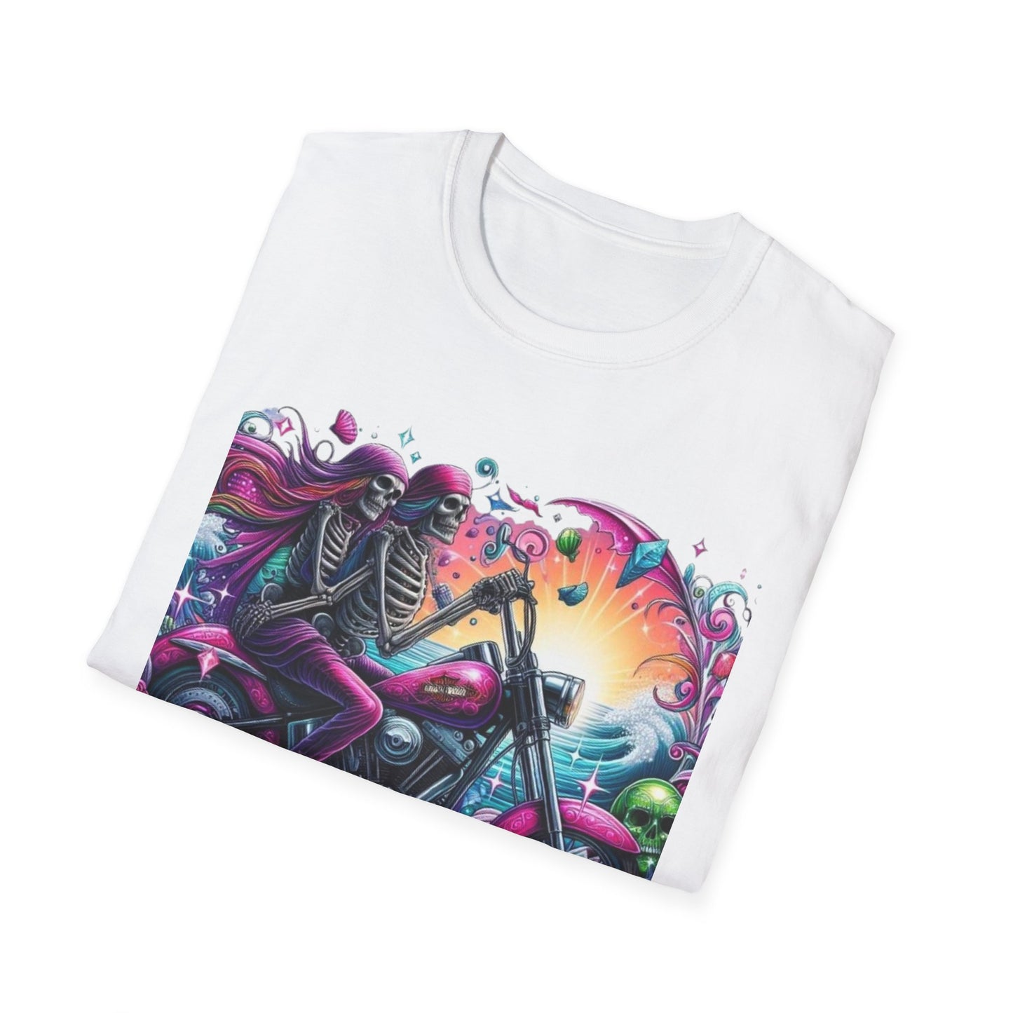 Woman & Man Skeleton Biker T-Shirt Printify T-Shirt Rhythm & Drip Apparel