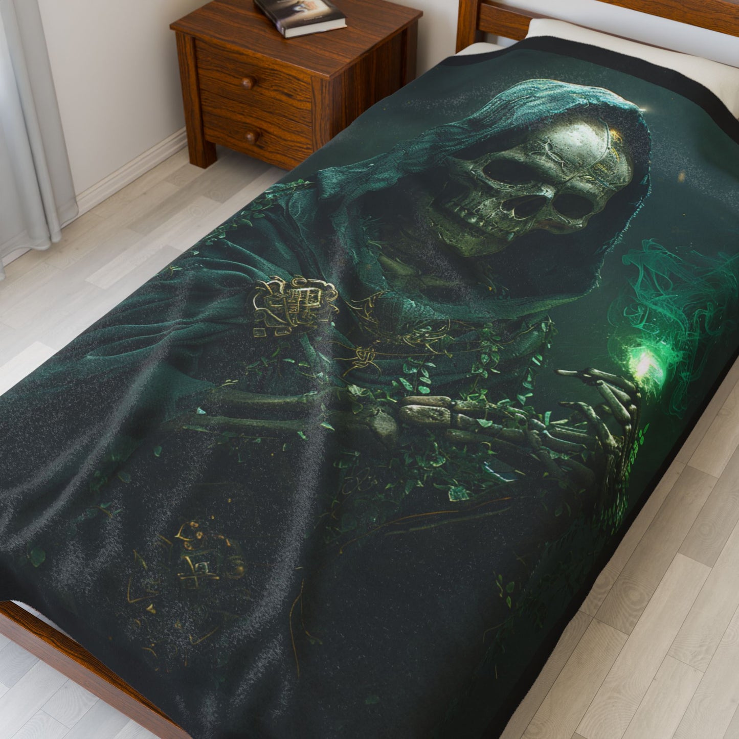 Skeleton- Mystical Skull Velveteen Plush Blanket, Cozy Warm Throw for Halloween, Goth Decor, Gift for Horror Lovers, Home Accent Rhythm & Drip All Over Prints Rhythm & Drip Apparel