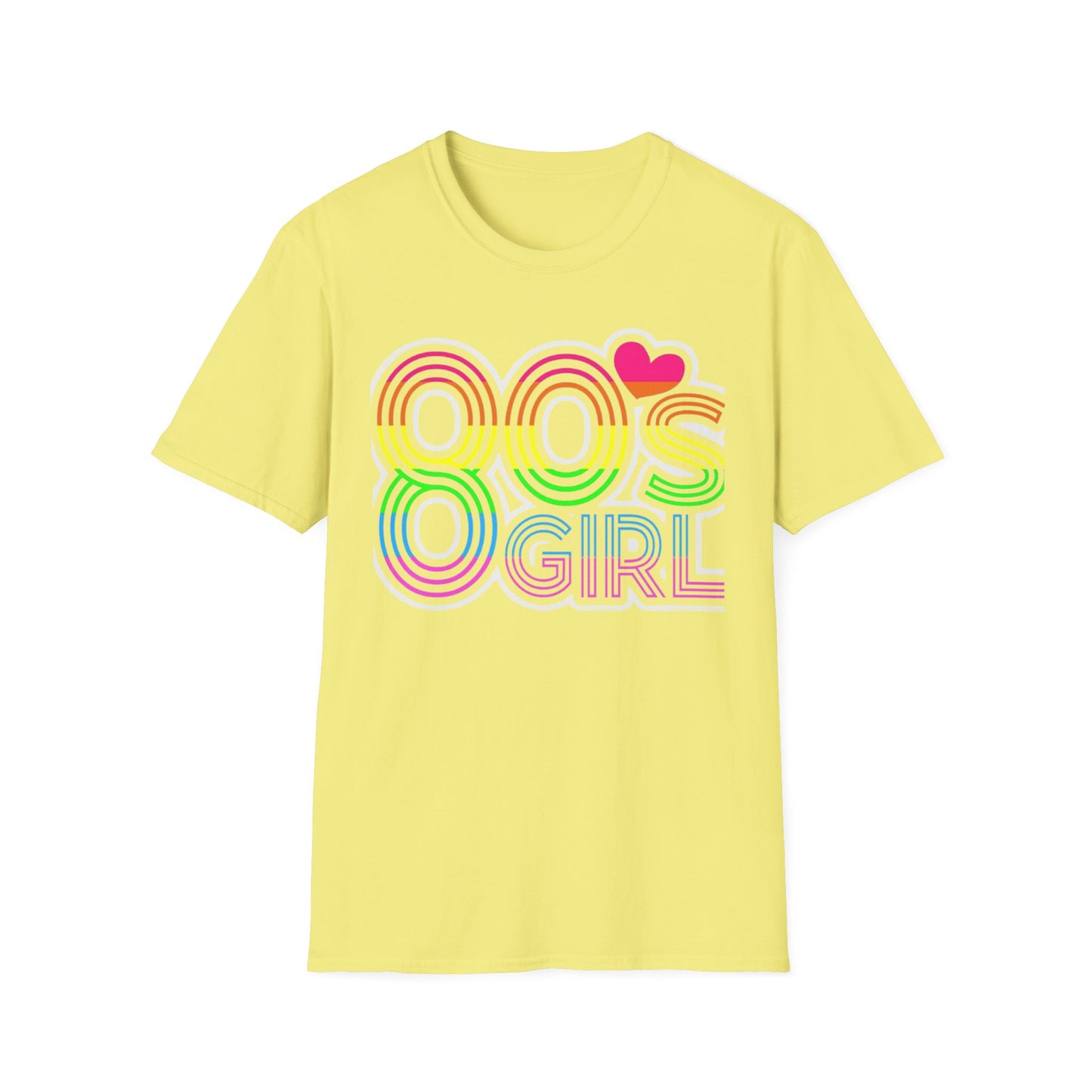 80s Retro 80's Girl Rainbow T-Shirt Cornsilk Printify T-Shirt Rhythm & Drip Apparel