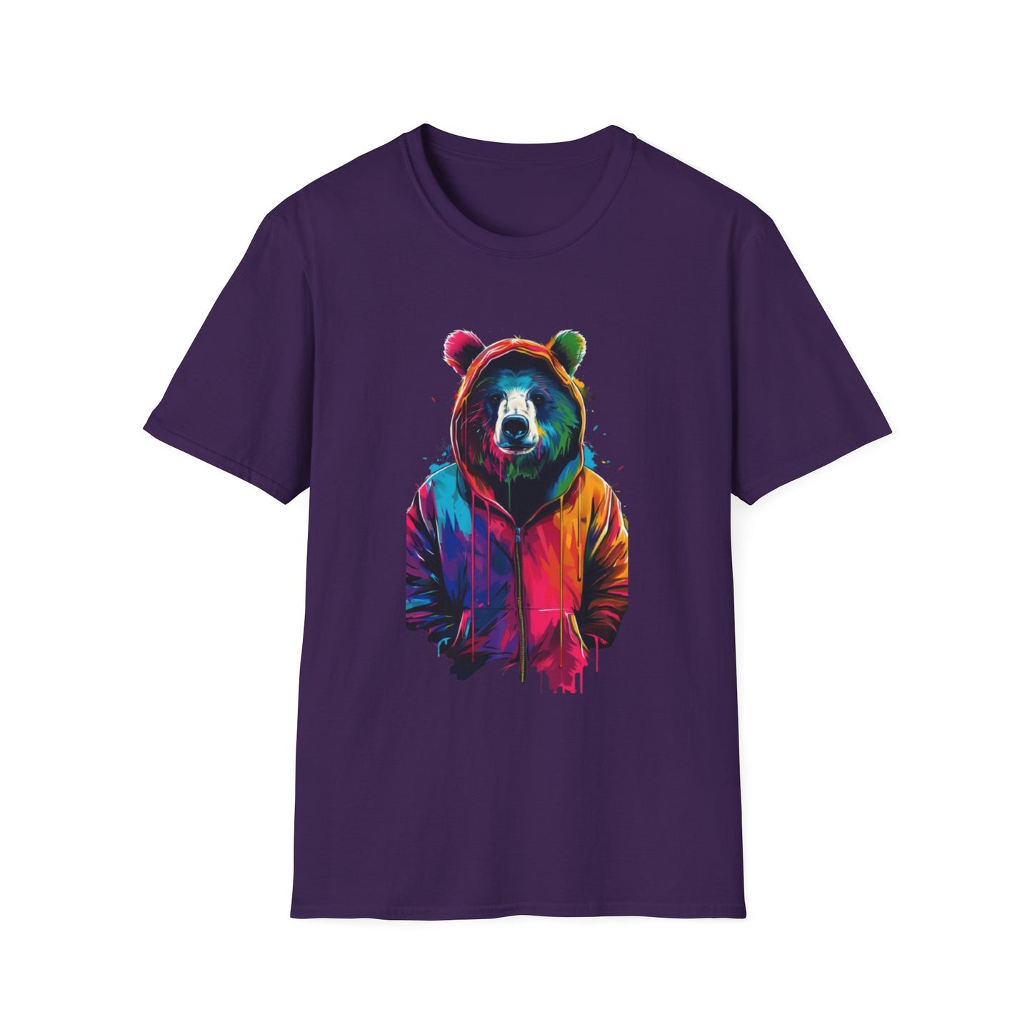 Colorful Bear Graphic T-Shirt Purple Printify T-Shirt Rhythm & Drip Apparel