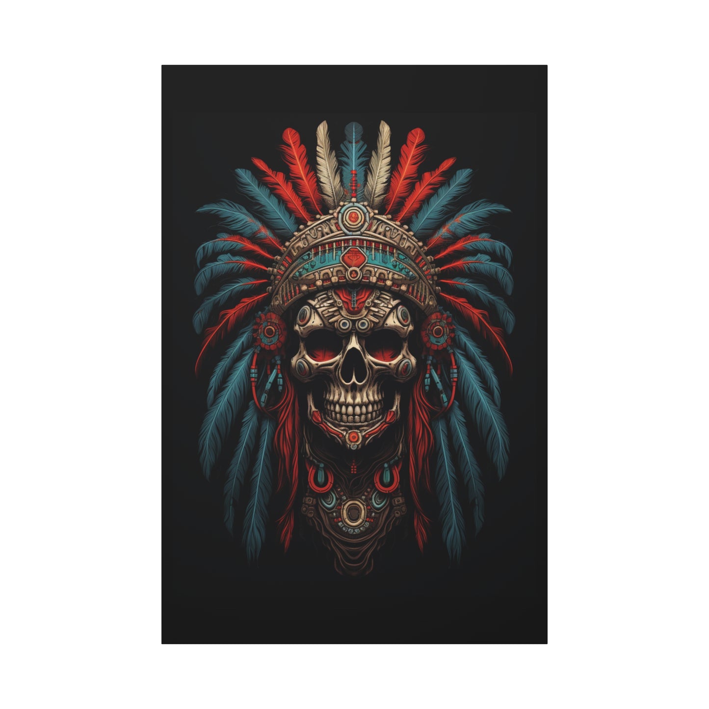 Skull- Bohemian Skull Warrior Canvas Art Print, Stretched Artwork for Home Decor, Tribal Wall Art, Unique Gift, Boho Aesthetic 40" x 60" (Vertical) 1.25" Rhythm & Drip Canvas Rhythm & Drip Apparel