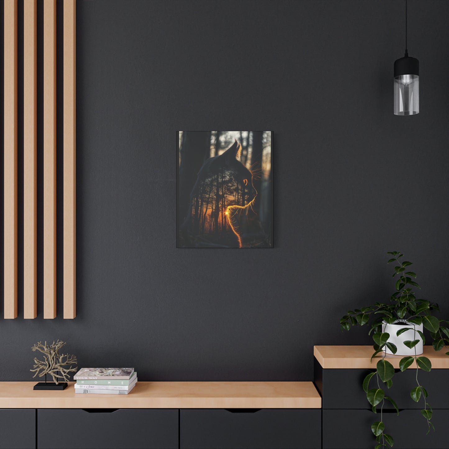 Cat- Silhouette Wall Art - Forest Sunset Canvas Decor, Animal Lover Gift, Home Decoration, Nature Inspired Art, Cat Aesthetic Rhythm & Drip Canvas Rhythm & Drip Apparel