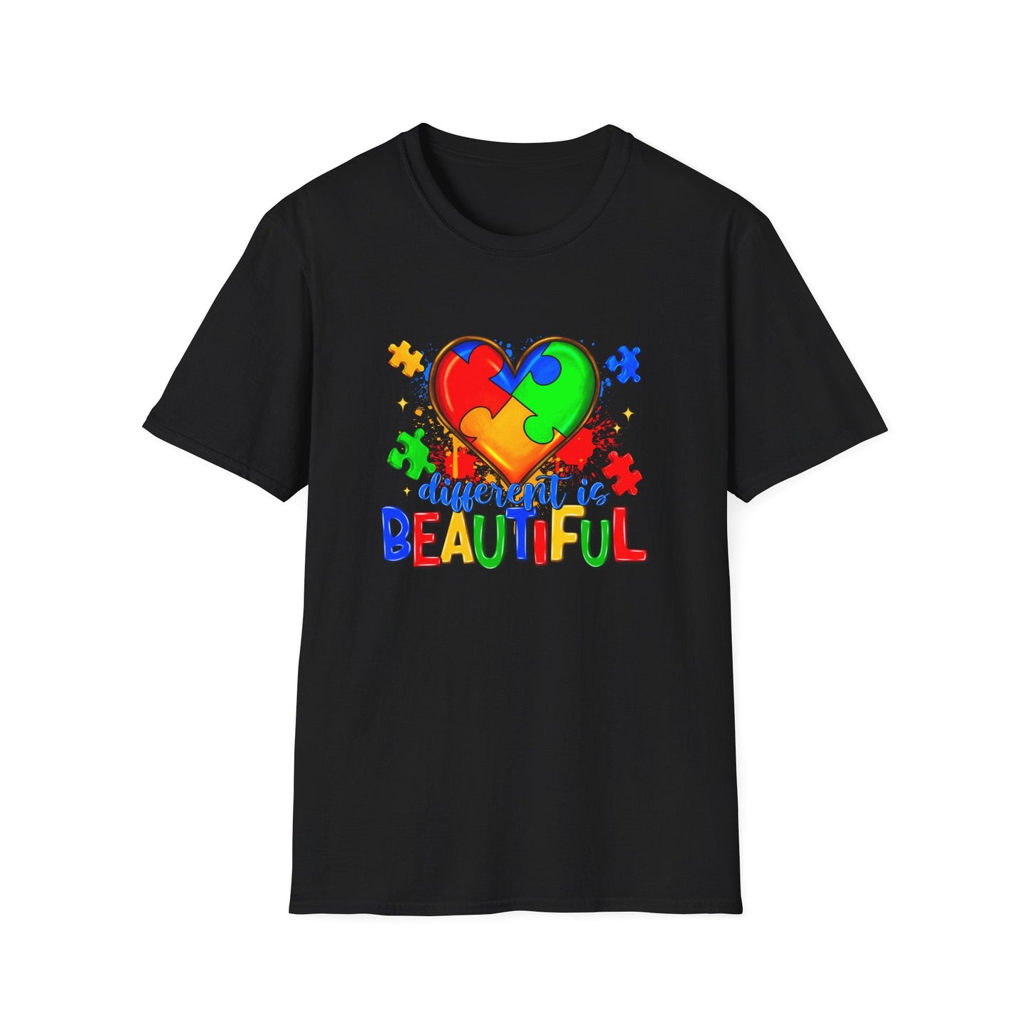 Autism Puzzle Heart T-Shirt Black Printify T-Shirt Rhythm & Drip Apparel