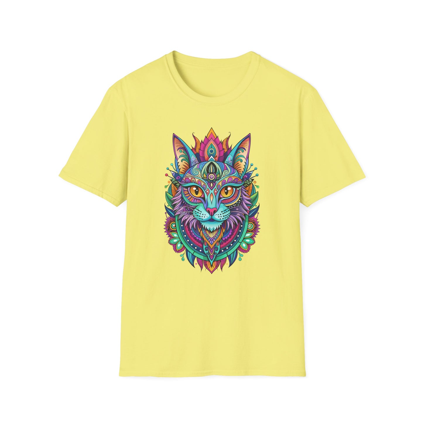 Psychedelic Cat Unisex T-Shirt - Softstyle Graphic Tee for Cat Lovers