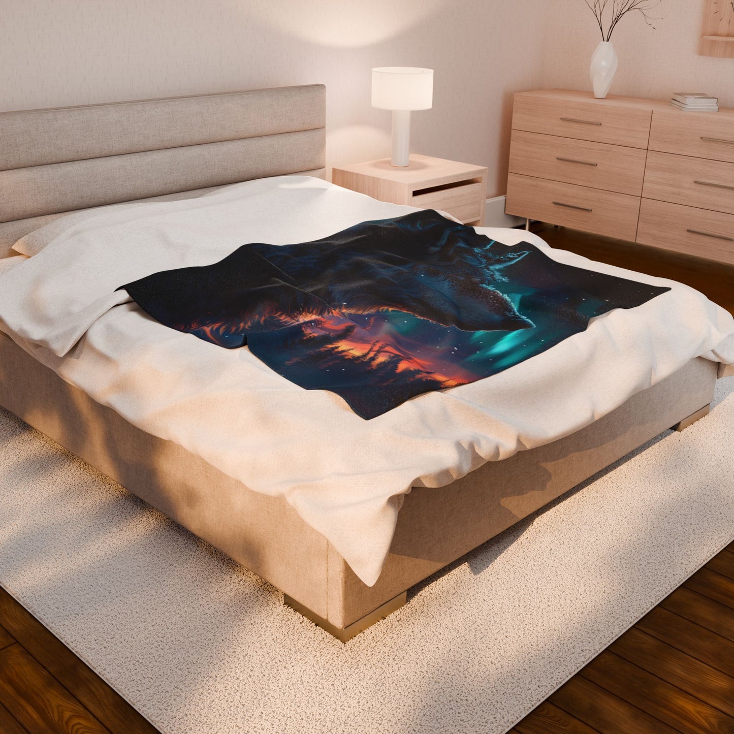 Wolf- Dreamy Wolf Velveteen Plush Blanket, Cozy Home Decor, Gift for Animal Lovers, Winter Nights, Snuggly Bed Throw Printify All Over Prints Rhythm & Drip Apparel