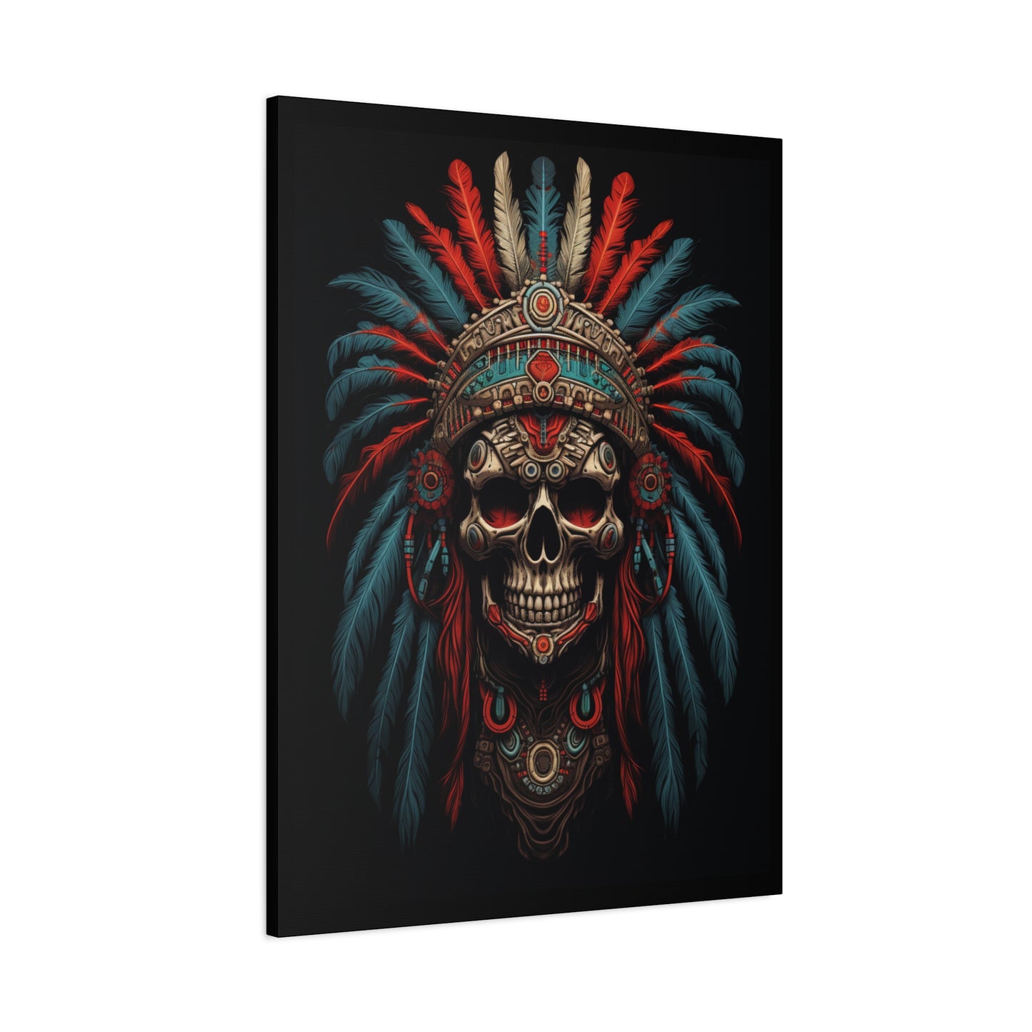Skull- Bohemian Skull Warrior Canvas Art Print, Stretched Artwork for Home Decor, Tribal Wall Art, Unique Gift, Boho Aesthetic Rhythm & Drip Canvas Rhythm & Drip Apparel