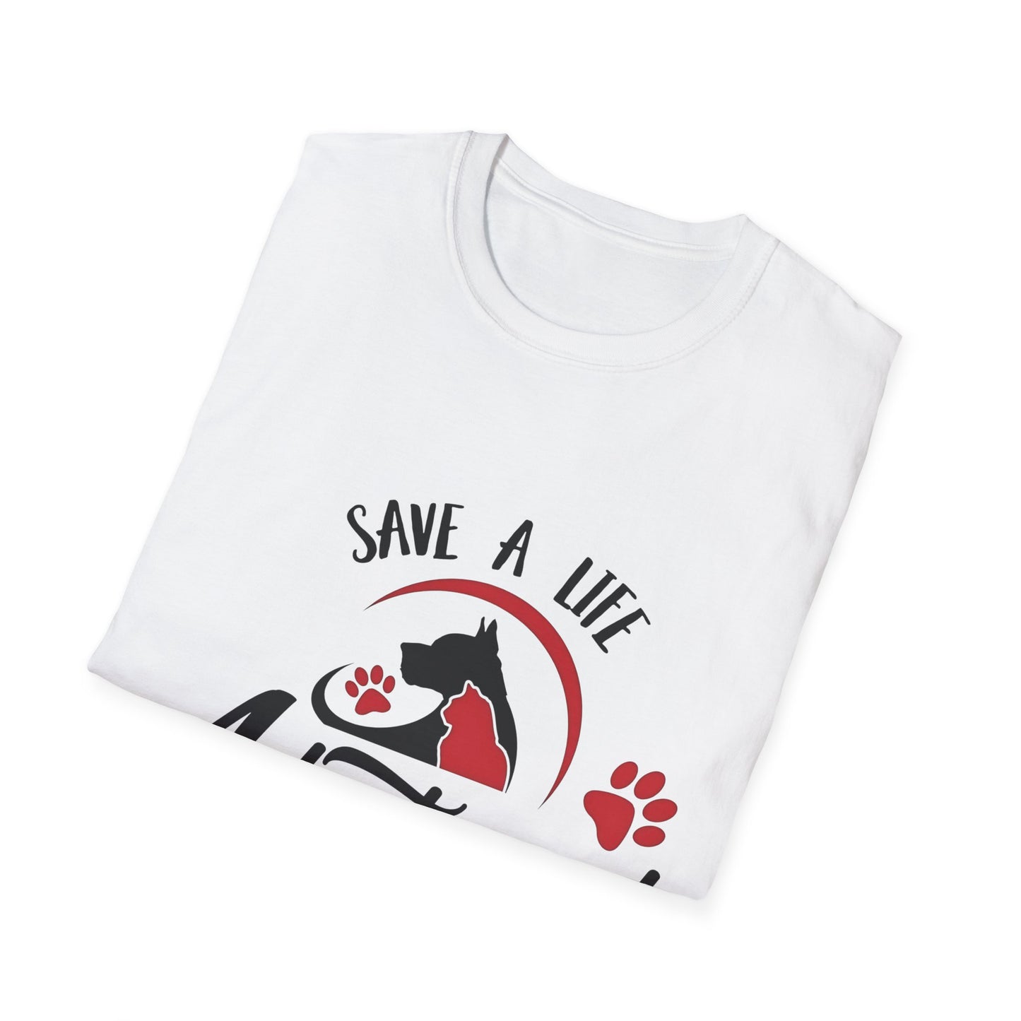 Pet Adoption Awareness T-Shirt, Save a Life Tee, Dog Lover Shirt, Animal Rescue Apparel, Unisex Softstyle Top Printify T-Shirt Rhythm & Drip Apparel