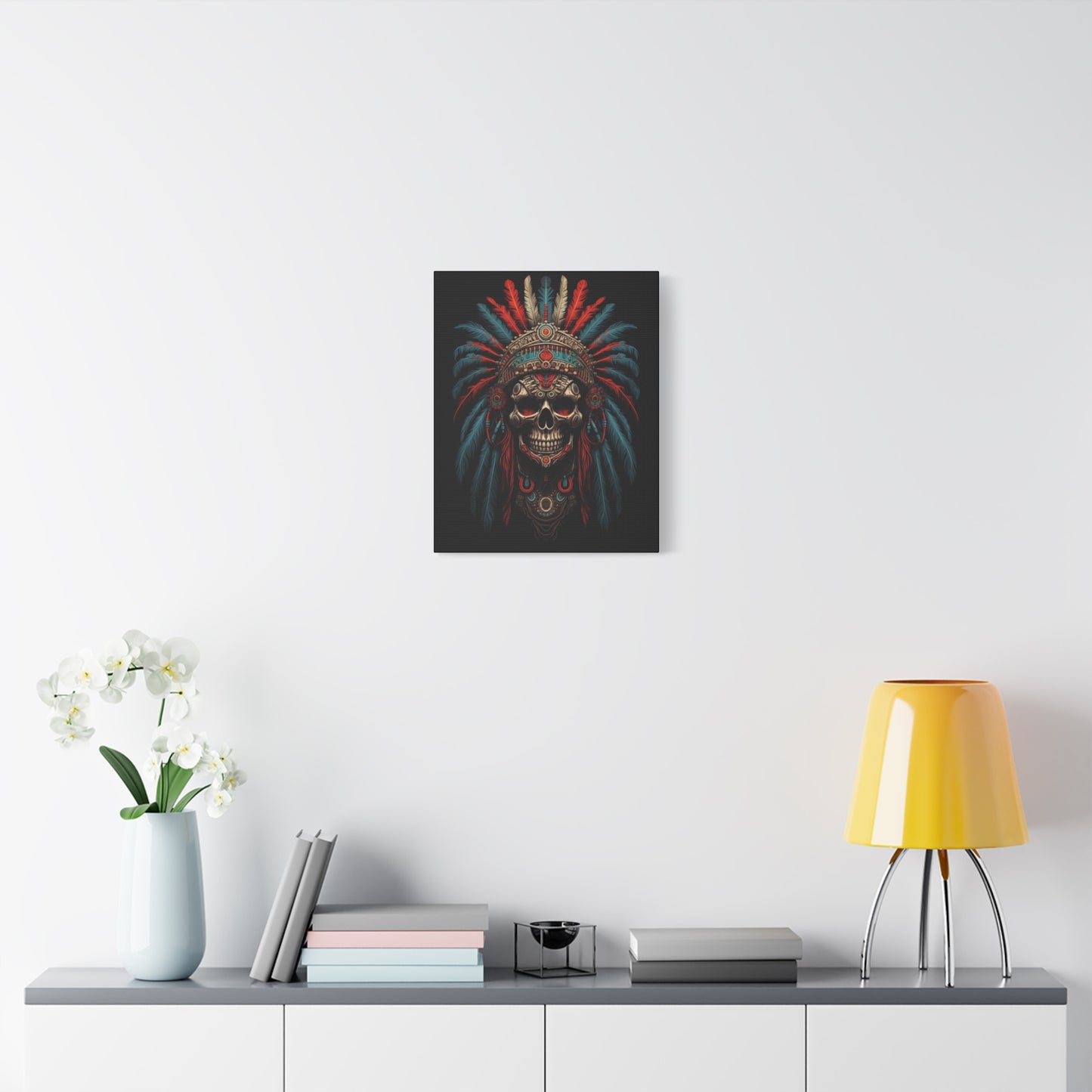 Skull- Bohemian Skull Warrior Canvas Art Print, Stretched Artwork for Home Decor, Tribal Wall Art, Unique Gift, Boho Aesthetic Rhythm & Drip Canvas Rhythm & Drip Apparel