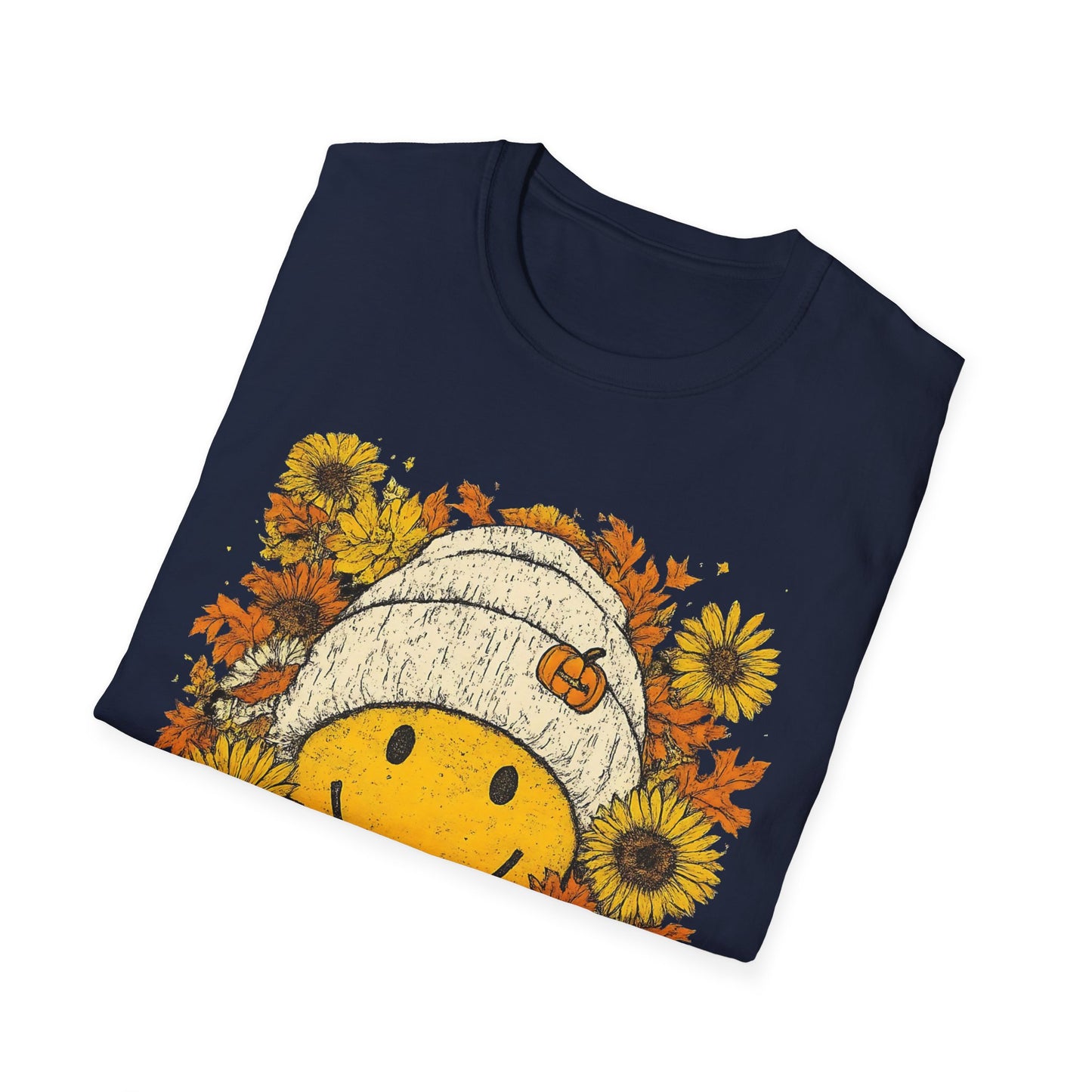 Happy Fall Smile T-Shirt, Unisex Softstyle Tee, Fall Fashion, Cute Graphic Shirt, Perfect for Autumn, Gifts for Her Printify T-Shirt Rhythm & Drip Apparel
