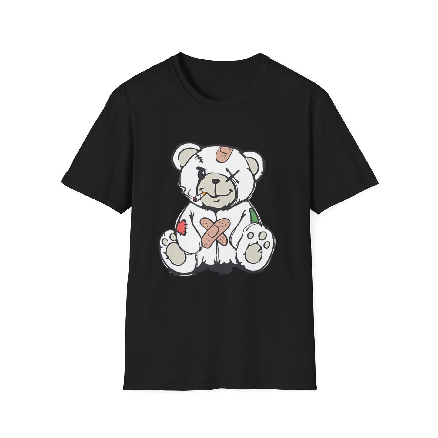 Bandaged Teddy Bear T-Shirt Black Printify T-Shirt Rhythm & Drip Apparel