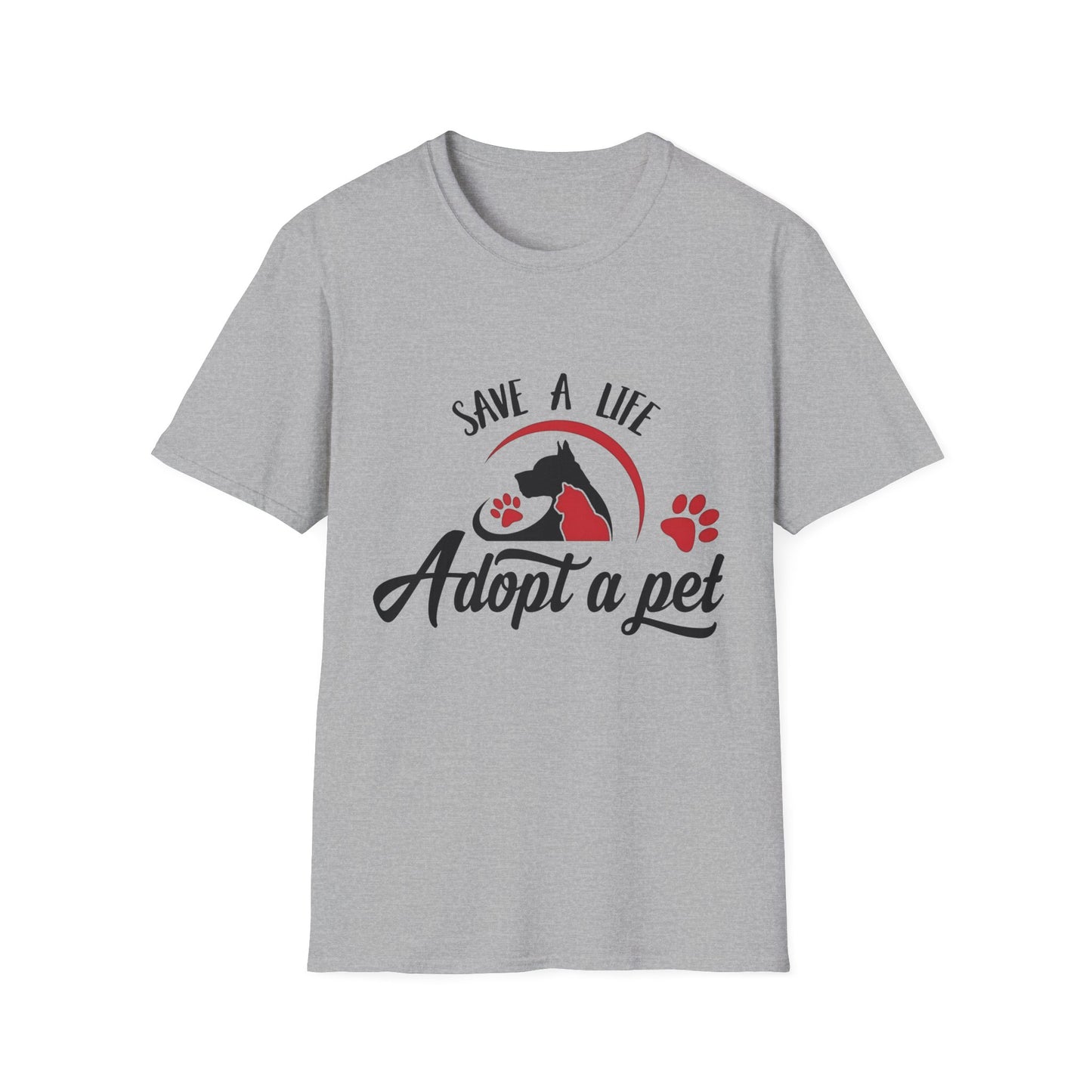 Pet Adoption Awareness T-Shirt, Save a Life Tee, Dog Lover Shirt, Animal Rescue Apparel, Unisex Softstyle Top Sport Grey Printify T-Shirt Rhythm & Drip Apparel