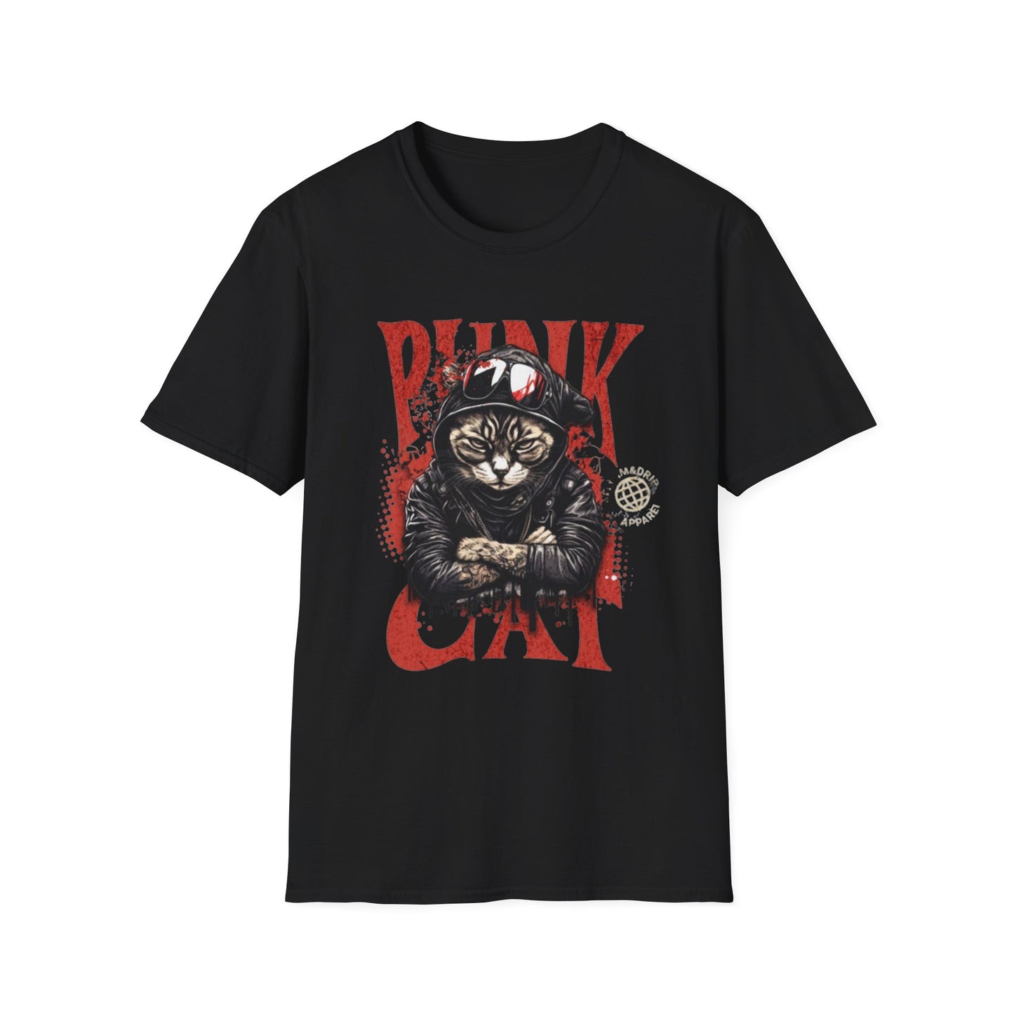 Punk Cat T-Shirt Black Printify T-Shirt Rhythm & Drip Apparel