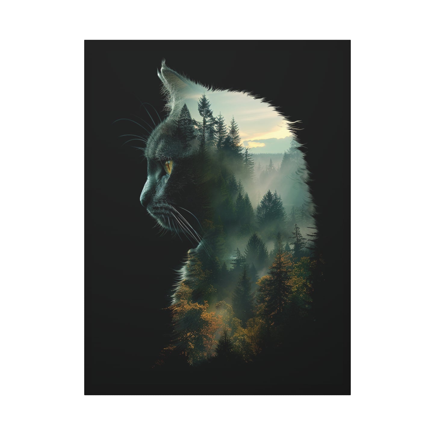 Cat- Forest Matte Canvas Wall Art | Feline Home Decor, Gift for Cat Lovers, Nature Art Print, Unique Wall Decor, Cat-Themed Gift 36" x 48" (Vertical) 1.25" Rhythm & Drip Canvas Rhythm & Drip Apparel