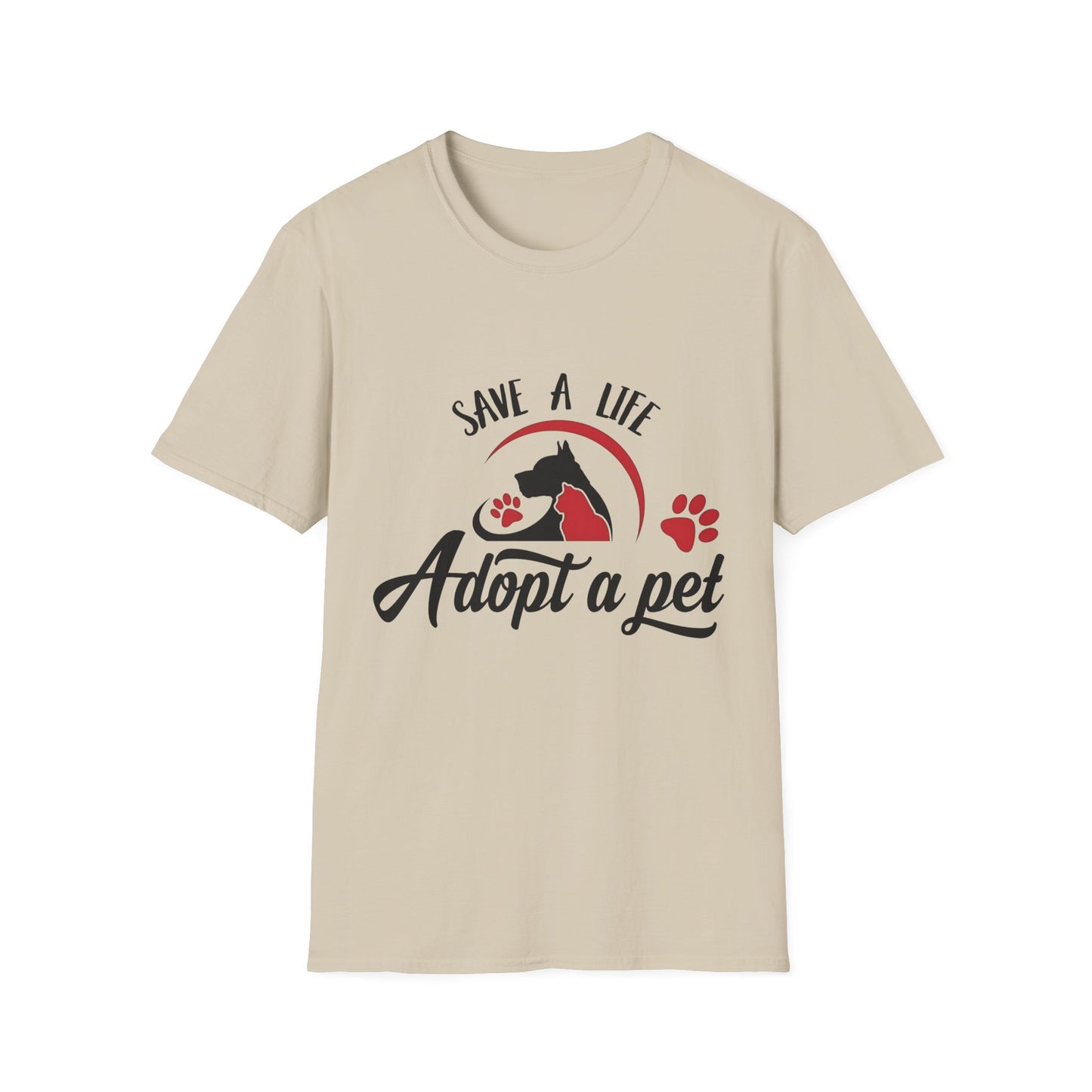 Pet Adoption Awareness T-Shirt, Save a Life Tee, Dog Lover Shirt, Animal Rescue Apparel, Unisex Softstyle Top Sand Printify T-Shirt Rhythm & Drip Apparel