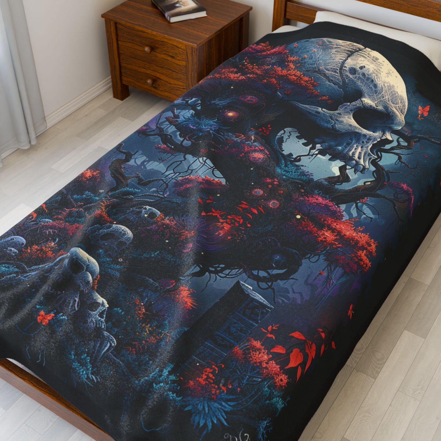 Skull- Gothic Skull Velveteen Plush Blanket, Cozy Throw Blanket, Halloween Decor, Soft Fleece Blanket, Unique Gift for Home, Comfort Blanket Rhythm & Drip All Over Prints Rhythm & Drip Apparel