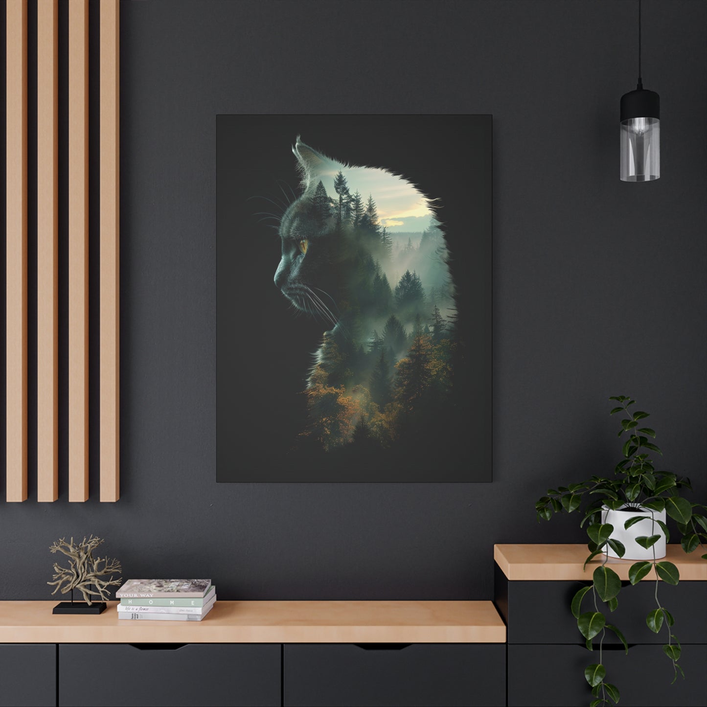 Cat- Forest Matte Canvas Wall Art | Feline Home Decor, Gift for Cat Lovers, Nature Art Print, Unique Wall Decor, Cat-Themed Gift Rhythm & Drip Canvas Rhythm & Drip Apparel