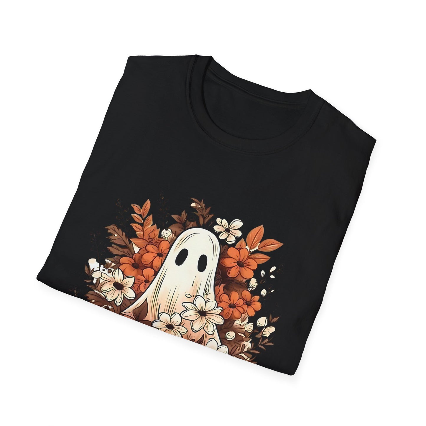 Autumn Ghost Unisex T-Shirt, Fall Apparel, Halloween Tee, Cute Pumpkin Shirt, Cozy Fall Fashion, Gift Idea for Halloween Lovers Printify T-Shirt Rhythm & Drip Apparel