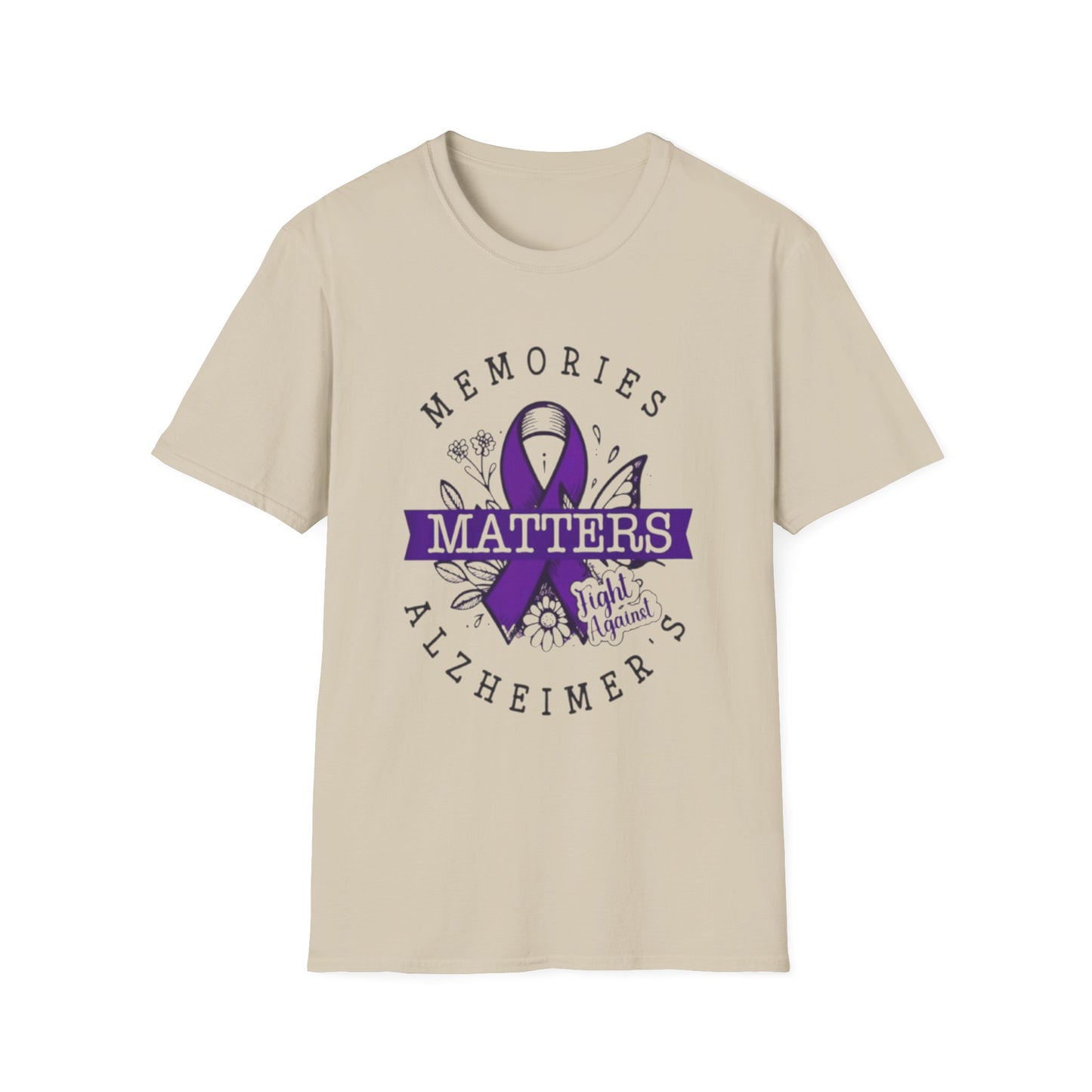 Alzheimer Awareness- Memories Matter Unisex T-Shirt Sand Printify T-Shirt Rhythm & Drip Apparel