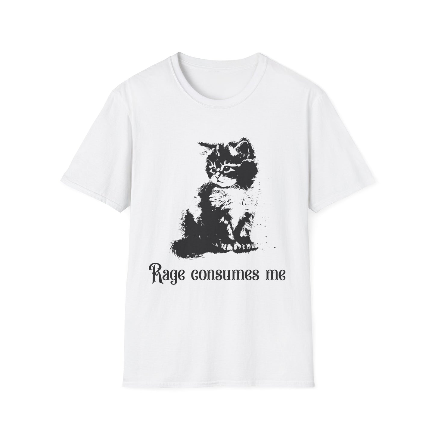 Funny Kitten Rage Consumes Me T-Shirt | Unisex Tee | Cute Cat Lover Gift, Pet Humor Shirt, Casual Wear, Gift for Cat Owners, Animal Lover Apparel White Printify T-Shirt Rhythm & Drip Apparel