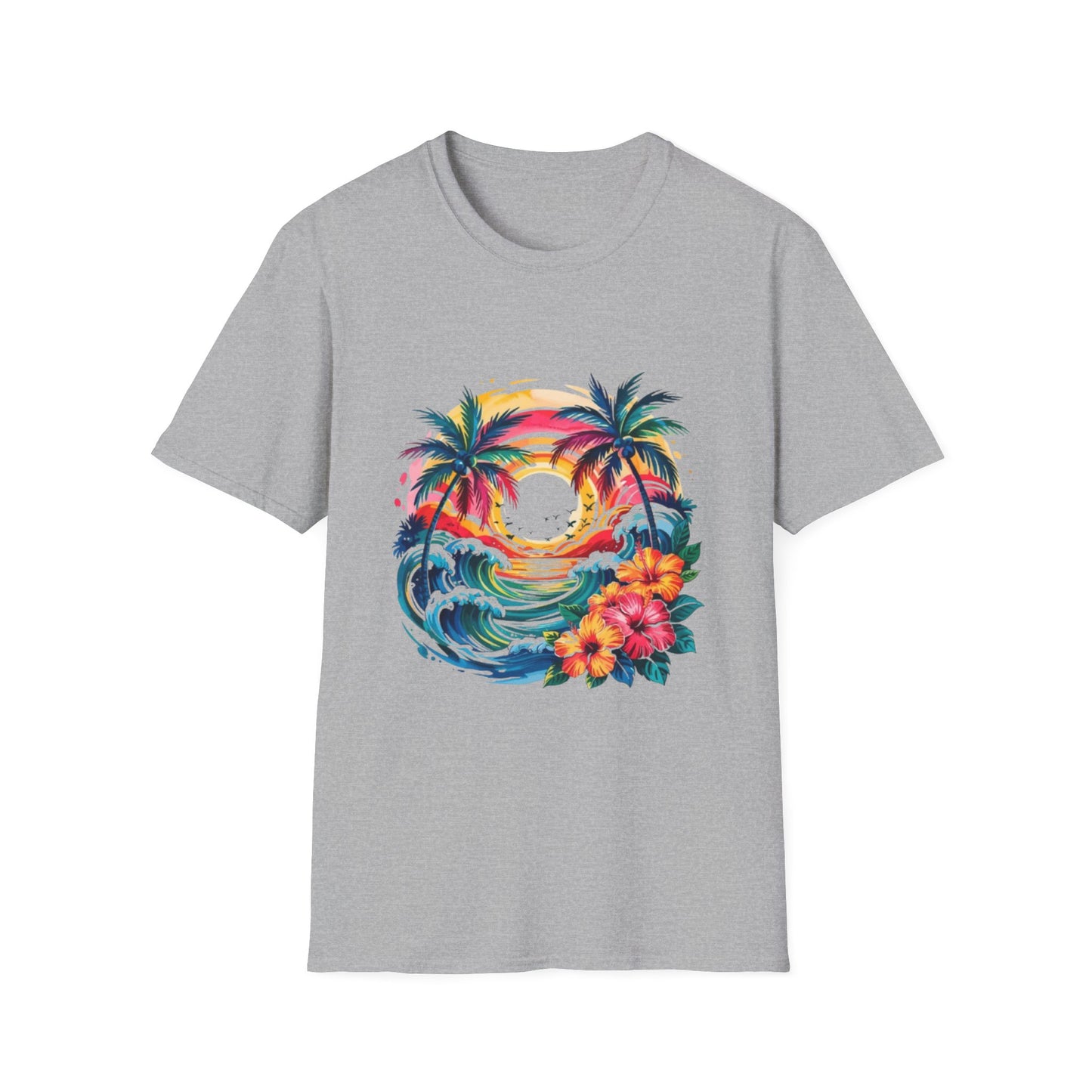 Summer- Tropical Sunset T-Shirt Sport Grey Printify T-Shirt Rhythm & Drip Apparel