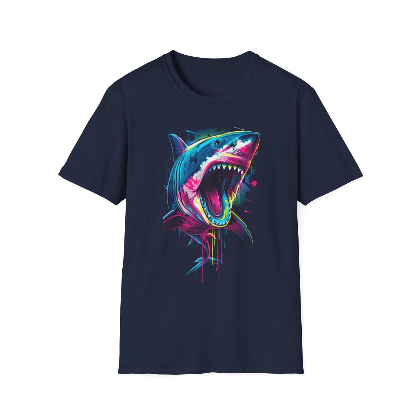 Vibrant Shark Graphic T-Shirt Navy Printify T-Shirt Rhythm & Drip Apparel