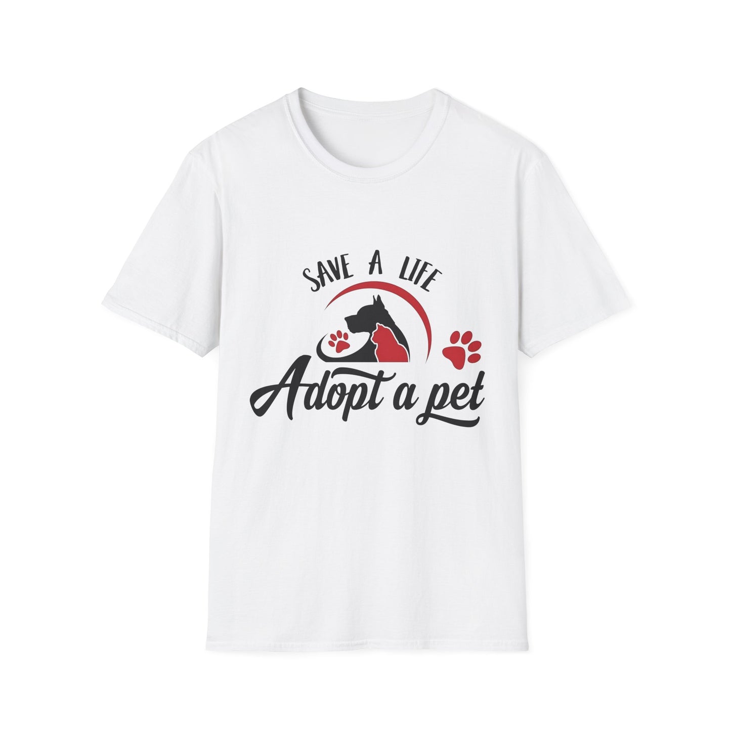 Pet Adoption Awareness T-Shirt, Save a Life Tee, Dog Lover Shirt, Animal Rescue Apparel, Unisex Softstyle Top White Printify T-Shirt Rhythm & Drip Apparel