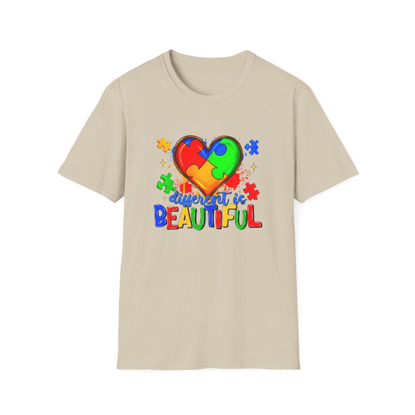 Autism Puzzle Heart T-Shirt Sand Printify T-Shirt Rhythm & Drip Apparel