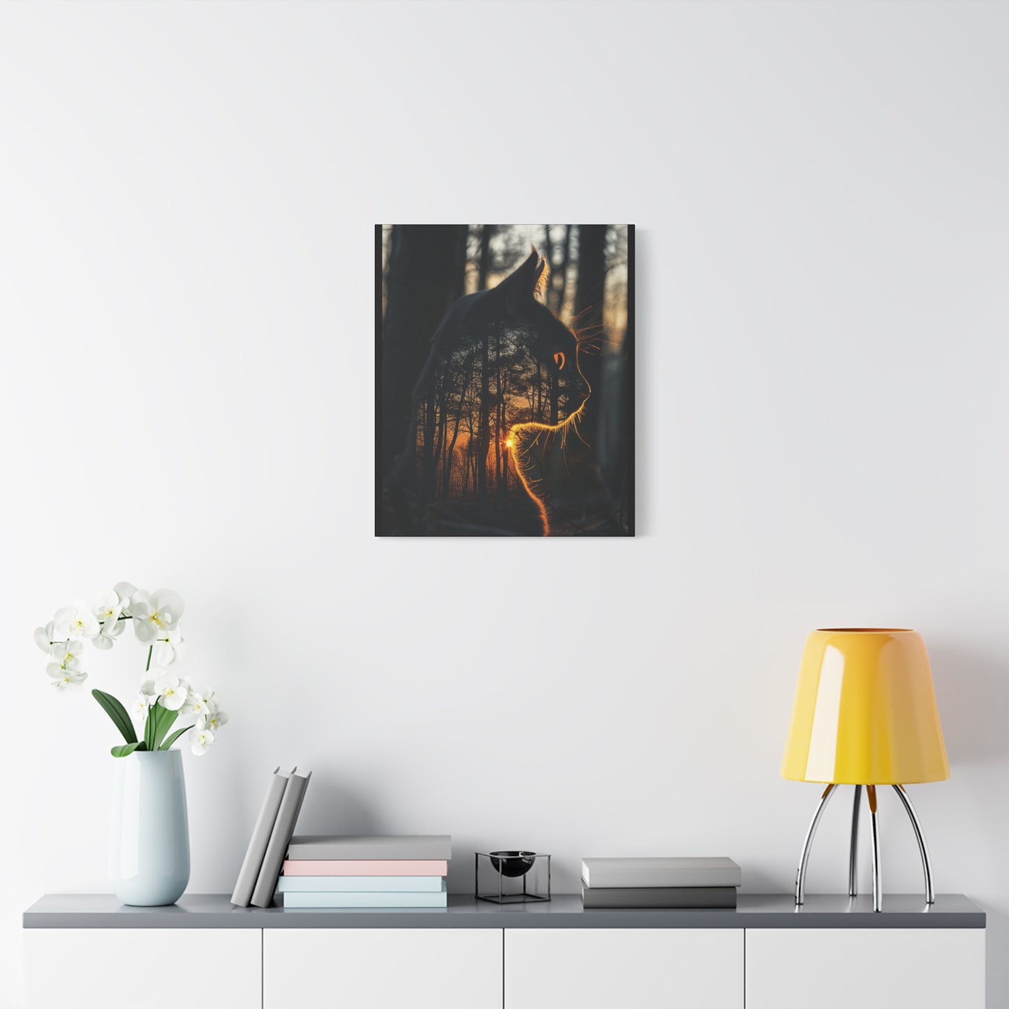 Cat- Silhouette Wall Art - Forest Sunset Canvas Decor, Animal Lover Gift, Home Decoration, Nature Inspired Art, Cat Aesthetic Rhythm & Drip Canvas Rhythm & Drip Apparel