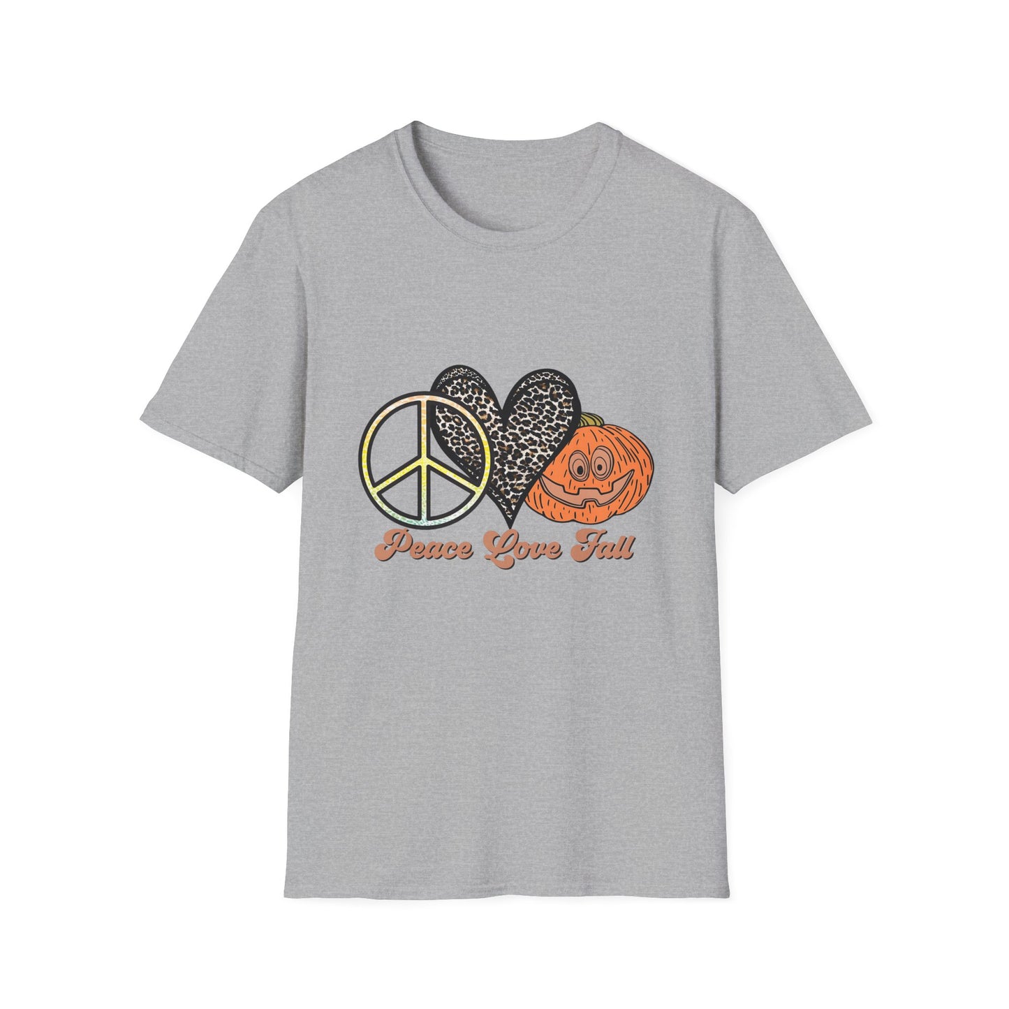 Fall Vibes Unisex T-Shirt - Peace Love Fall, Autumn Tee, Halloween Shirt, Cozy Casual Wear, Gift for Pumpkin Lovers Sport Grey Printify T-Shirt Rhythm & Drip Apparel