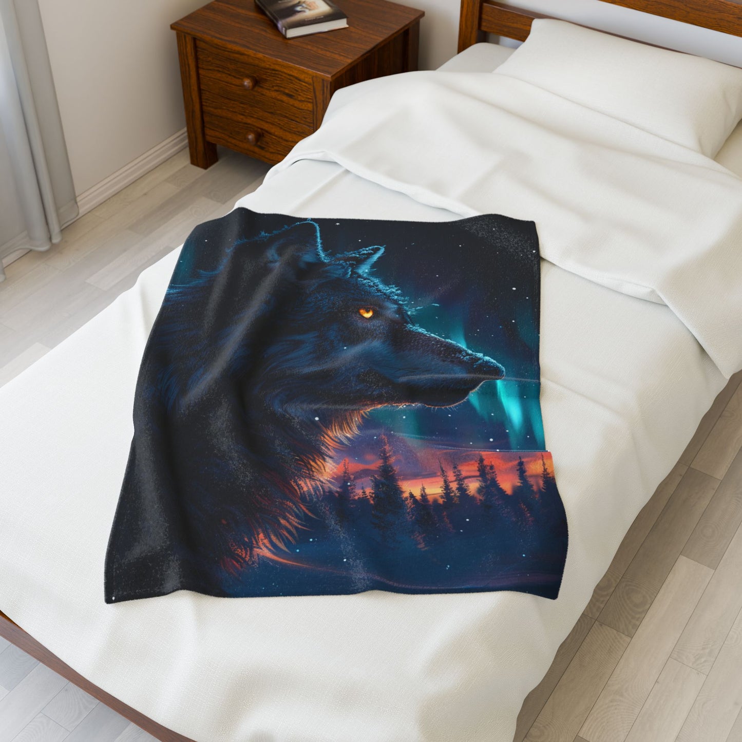 Wolf- Dreamy Wolf Velveteen Plush Blanket, Cozy Home Decor, Gift for Animal Lovers, Winter Nights, Snuggly Bed Throw Printify All Over Prints Rhythm & Drip Apparel
