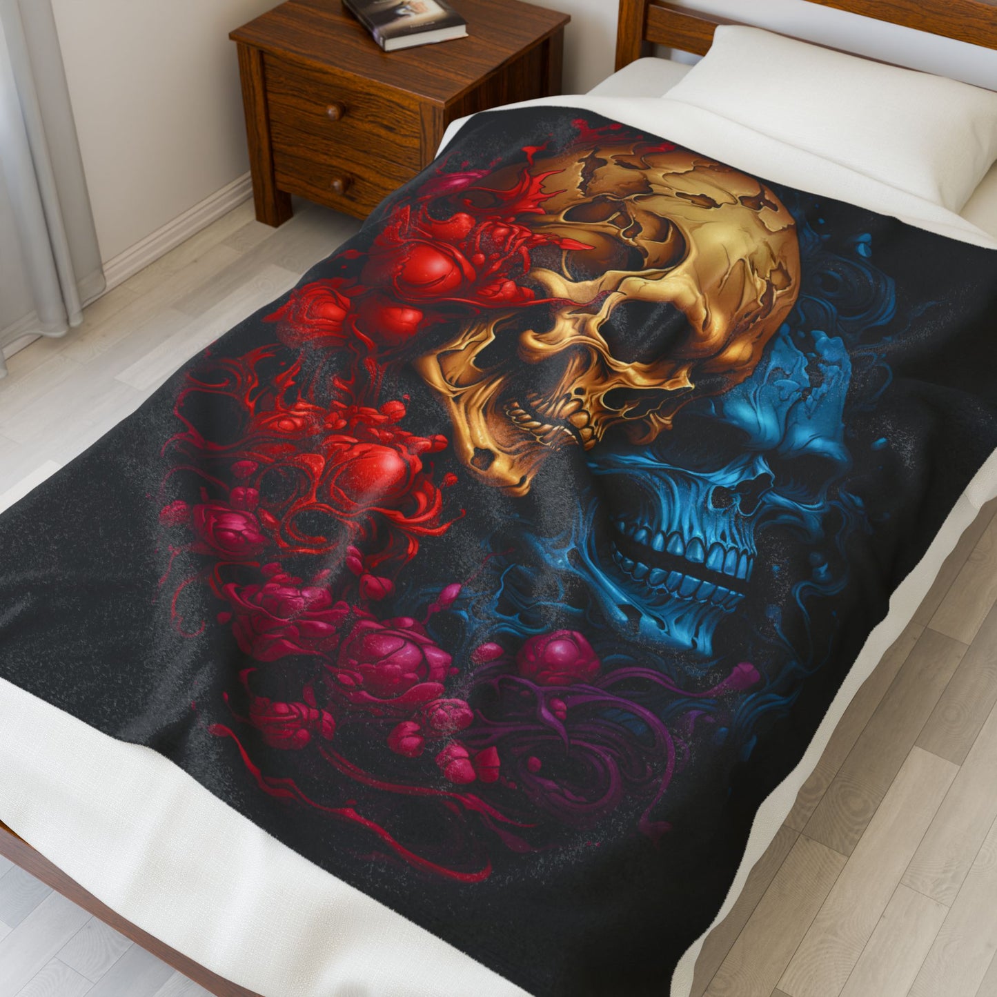 Skull- Gothic Skull Plush Blanket | Cozy Decor for Halloween, Gothic Home, Gifts, Wall Art, Throws Rhythm & Drip All Over Prints Rhythm & Drip Apparel