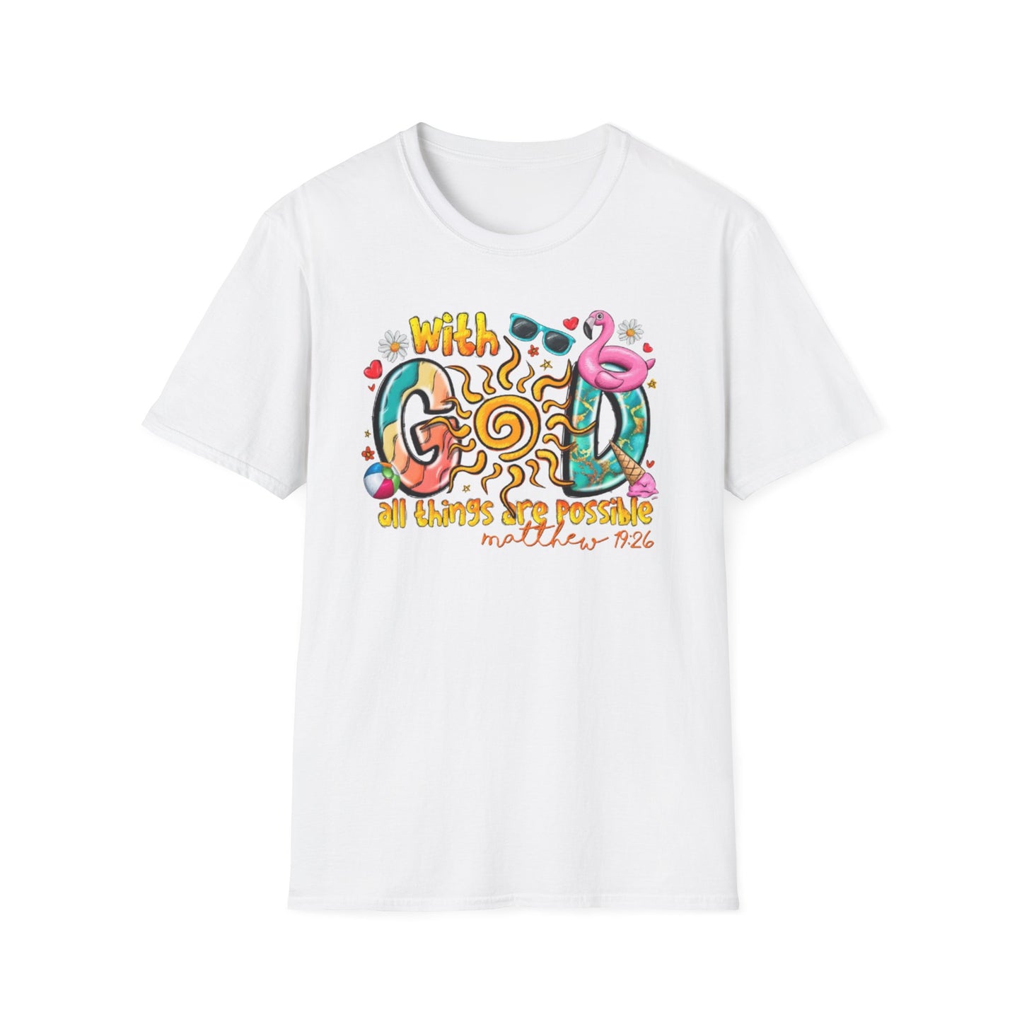 With God, All Things Are Possible T-Shirt White Printify T-Shirt Rhythm & Drip Apparel
