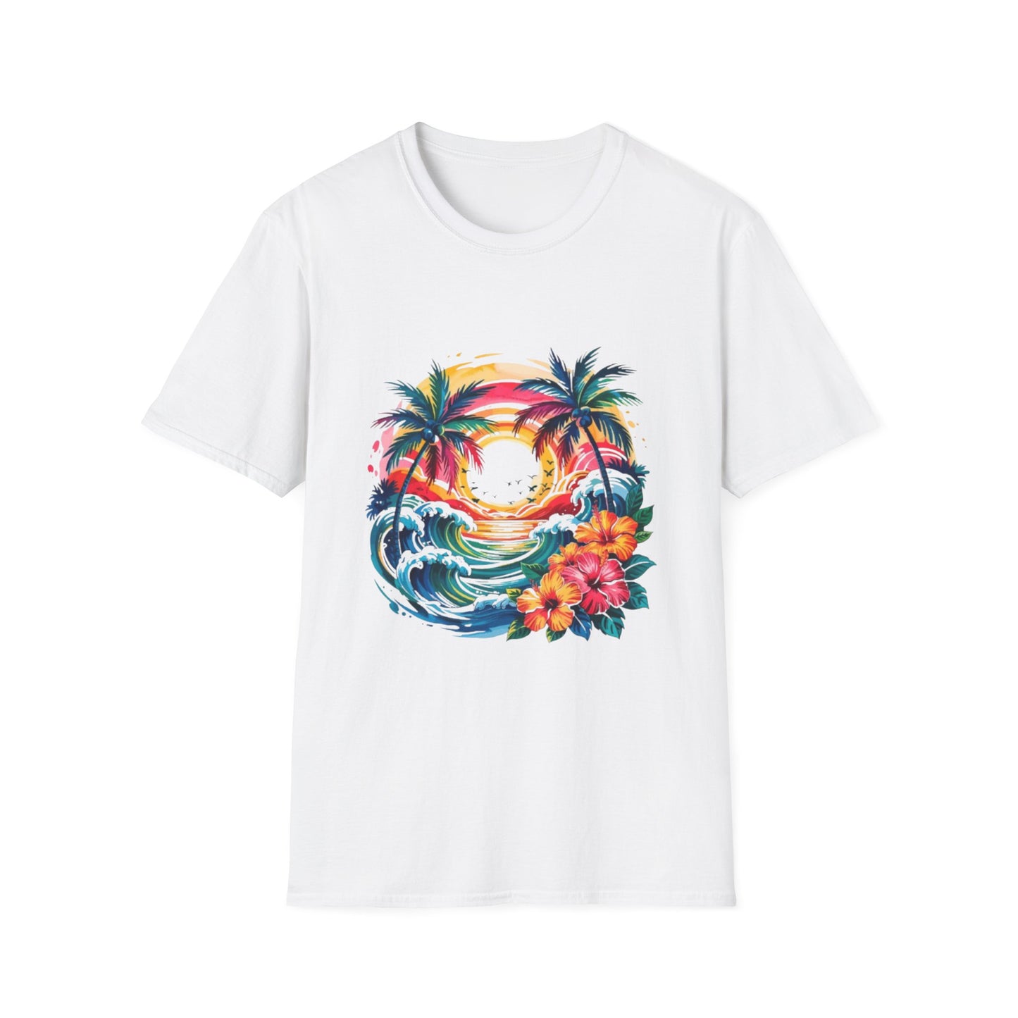 Summer- Tropical Sunset T-Shirt White Printify T-Shirt Rhythm & Drip Apparel